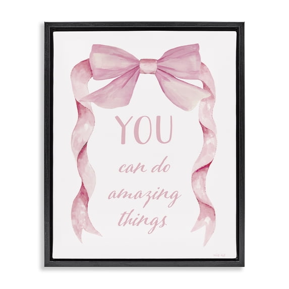 Stupell Industries Shabby Chic Feminine Encouragement Ribbon Black Floating Frame Canvas Art, 17 x 21, by Cindy Jacobs