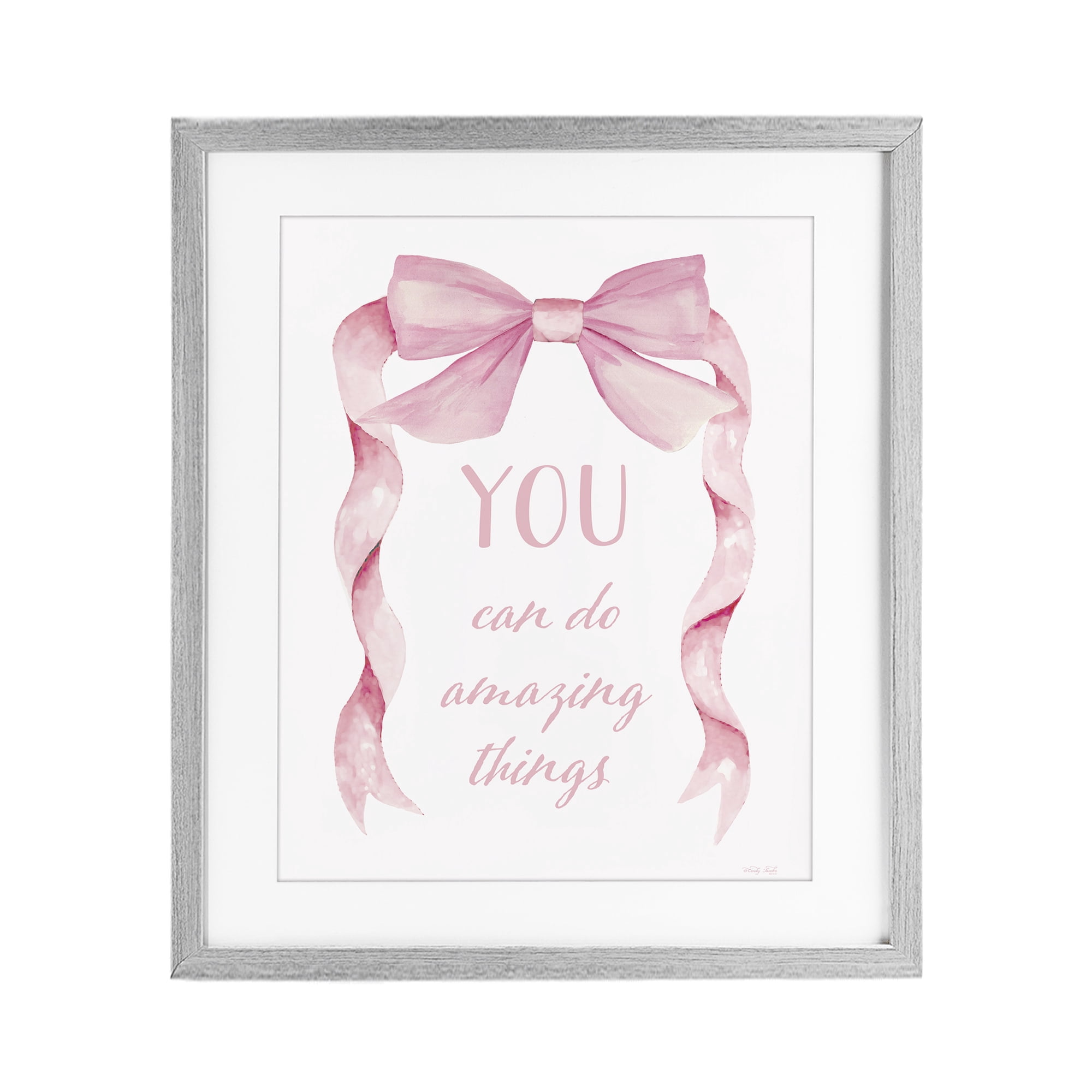 Stupell Industries Feminine Encouragement Ribbon Gray Framed Print Under Glass, design by Cindy Jacobs