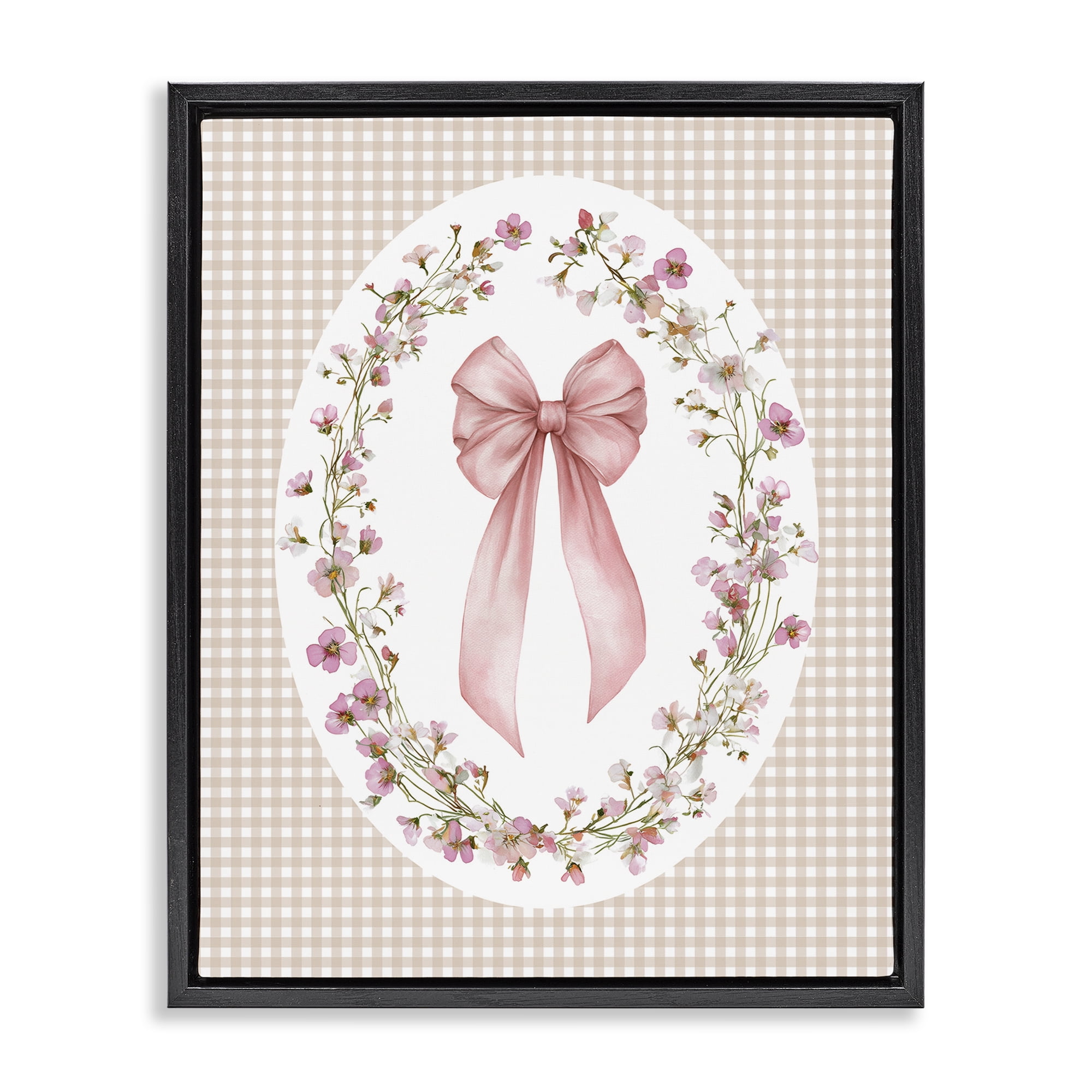 Stupell Industries Feminine Gingham Bow Black Framed Floater Canvas Wall Art, design by Christine Simpson Art
