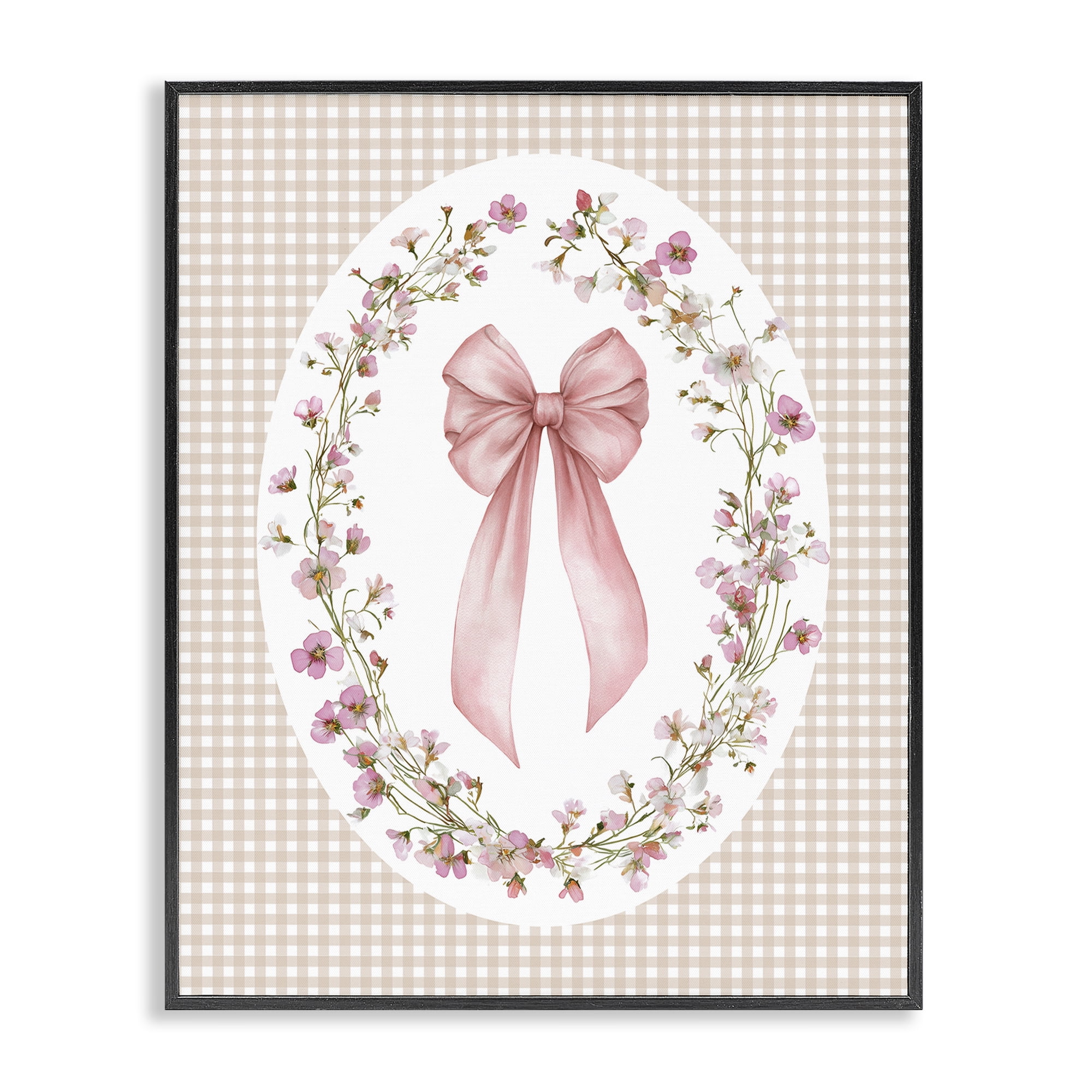 Stupell Industries Feminine Gingham Bow Black Framed Giclee Art, design by Christine Simpson Art
