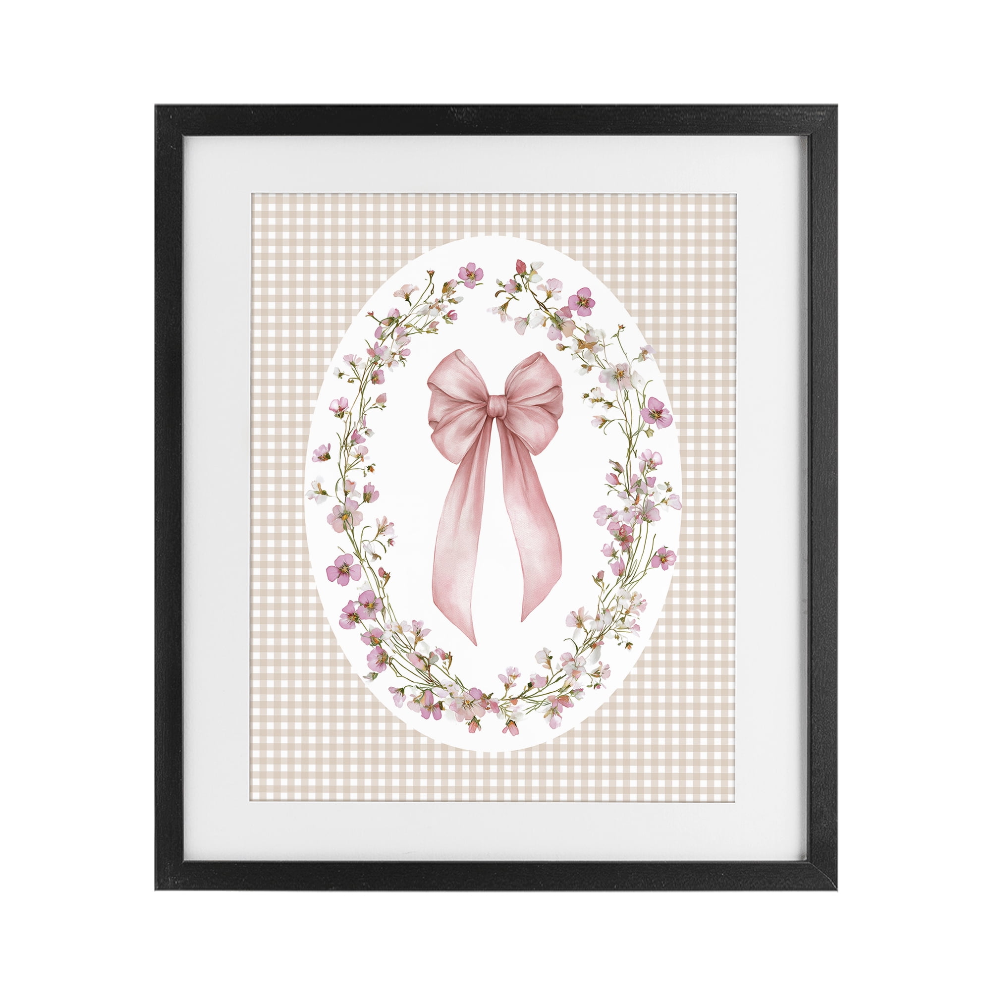 Stupell Industries Feminine Gingham Bow Black Framed Print Under Glass, design by Christine Simpson Art