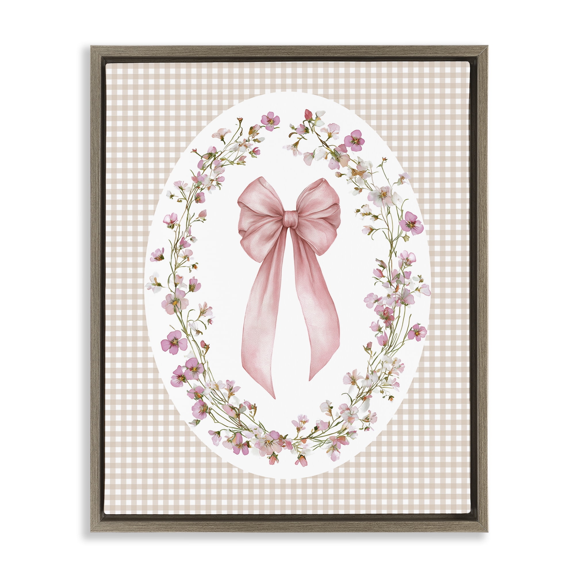 Stupell Industries Feminine Gingham Bow Brown Framed Floater Canvas Wall Art, design by Christine Simpson Art