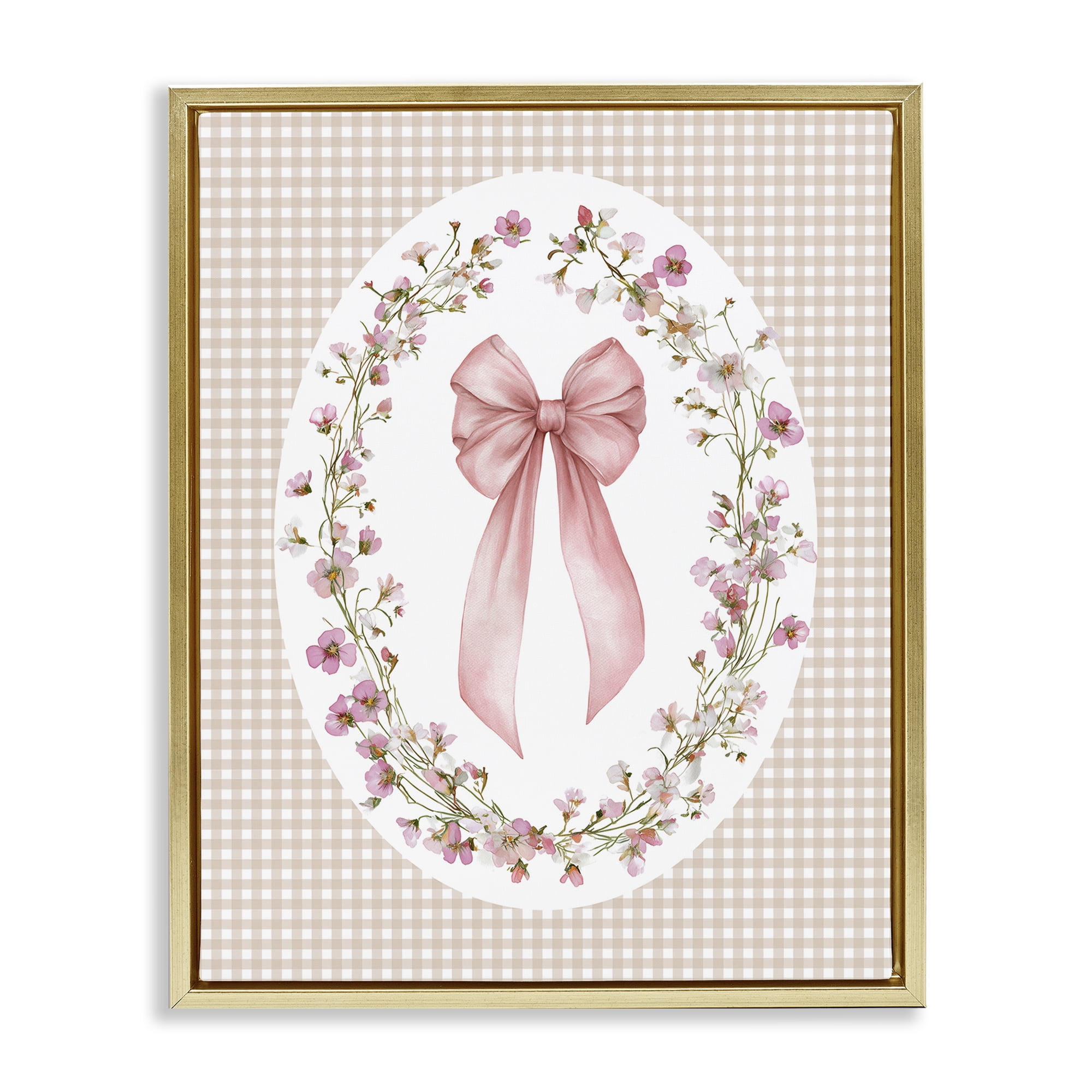 Stupell Industries Feminine Gingham Bow Gold Framed Floater Canvas Wall Art, design by Christine Simpson Art