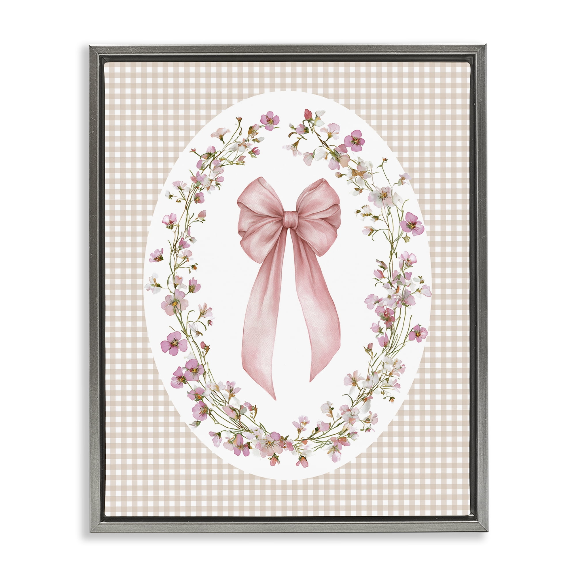 Stupell Industries Feminine Gingham Bow Gray Framed Floater Canvas Wall Art, design by Christine Simpson Art