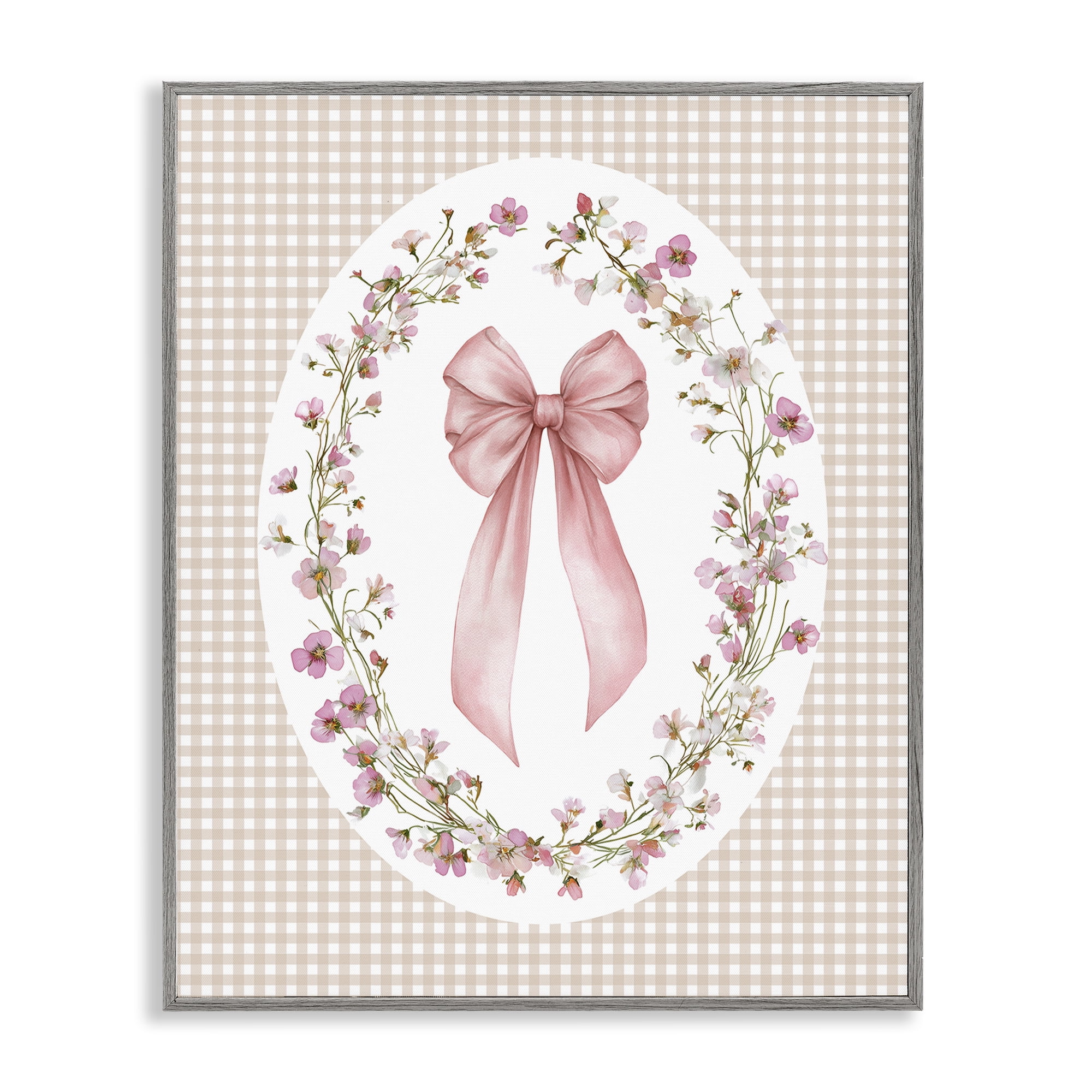 Stupell Industries Feminine Gingham Bow Gray Framed Giclee Art, design by Christine Simpson Art