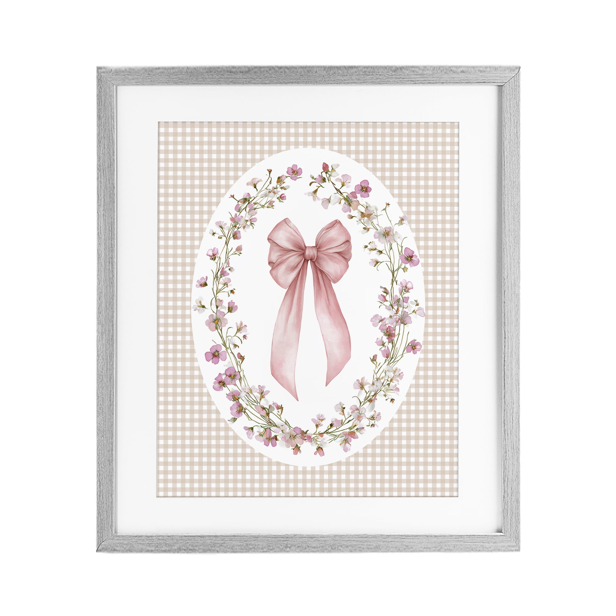 Stupell Industries Feminine Gingham Bow Gray Framed Print Under Glass, design by Christine Simpson Art