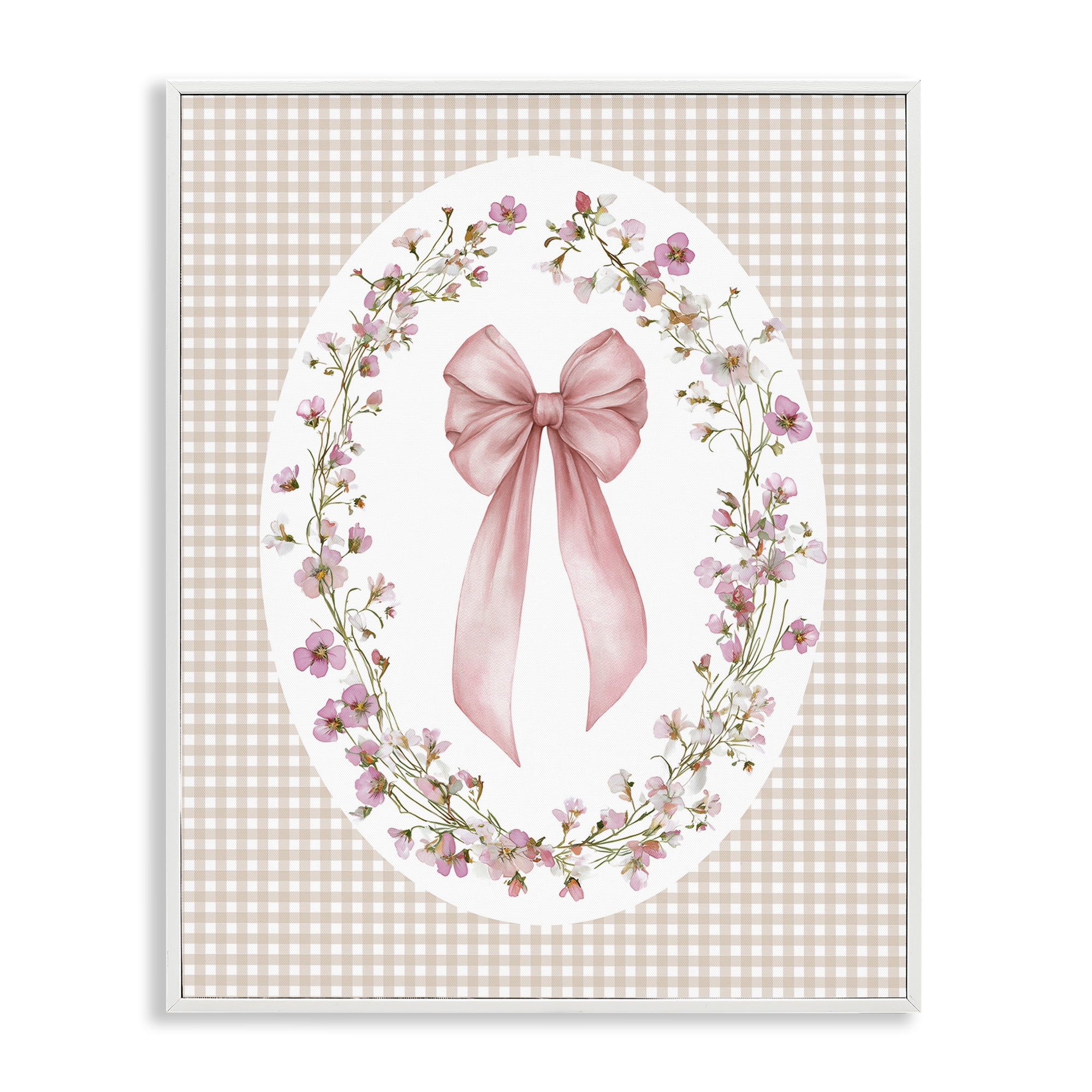 Stupell Industries Feminine Gingham Bow White Framed Giclee Art, design by Christine Simpson Art