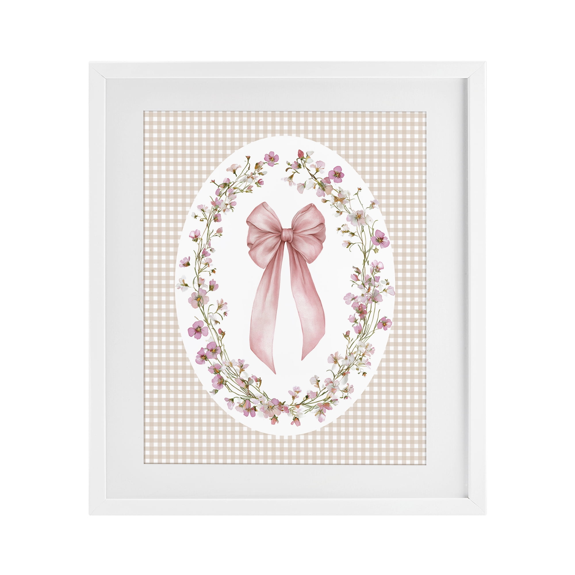 Stupell Industries Feminine Gingham Bow White Framed Print Under Glass, design by Christine Simpson Art