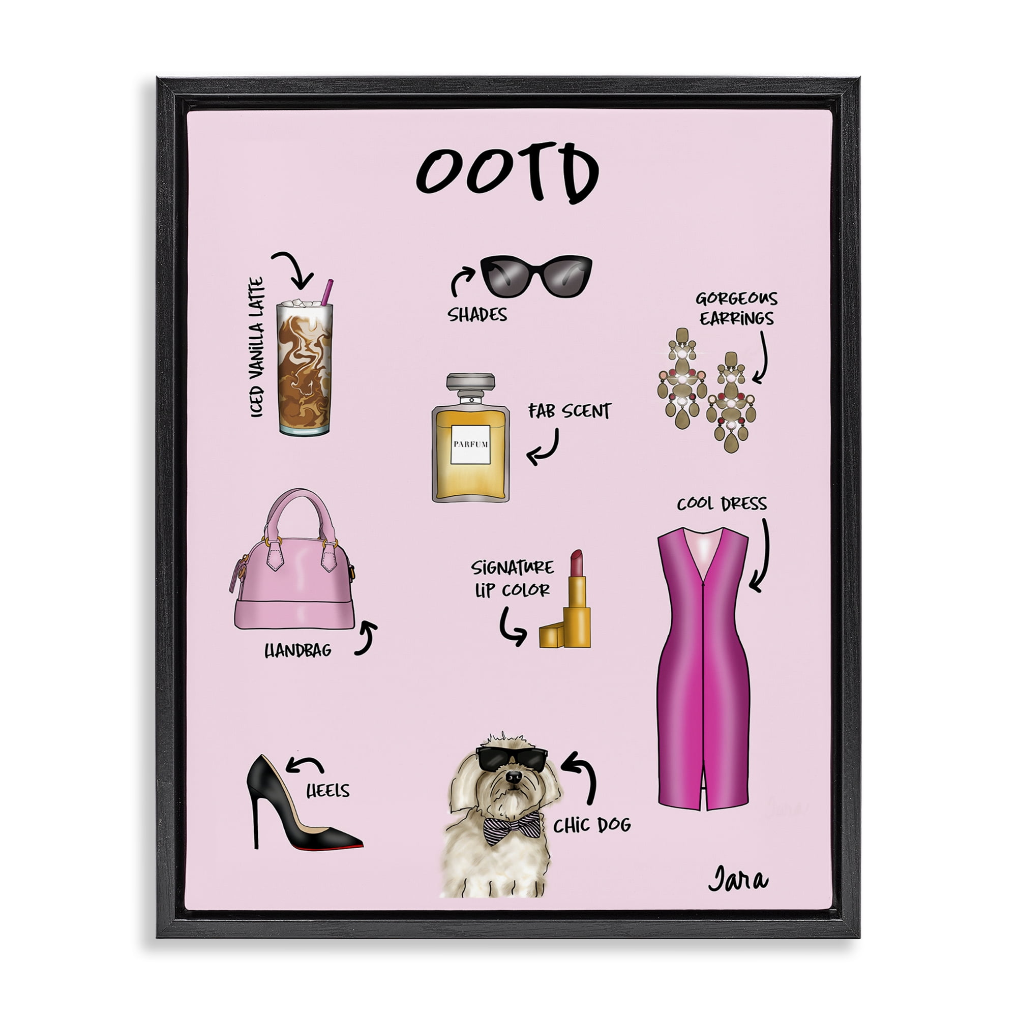 Stupell Industries Feminine Glam Outfit of the Day Black Framed Floater Canvas Wall Art, design by Tara Boone