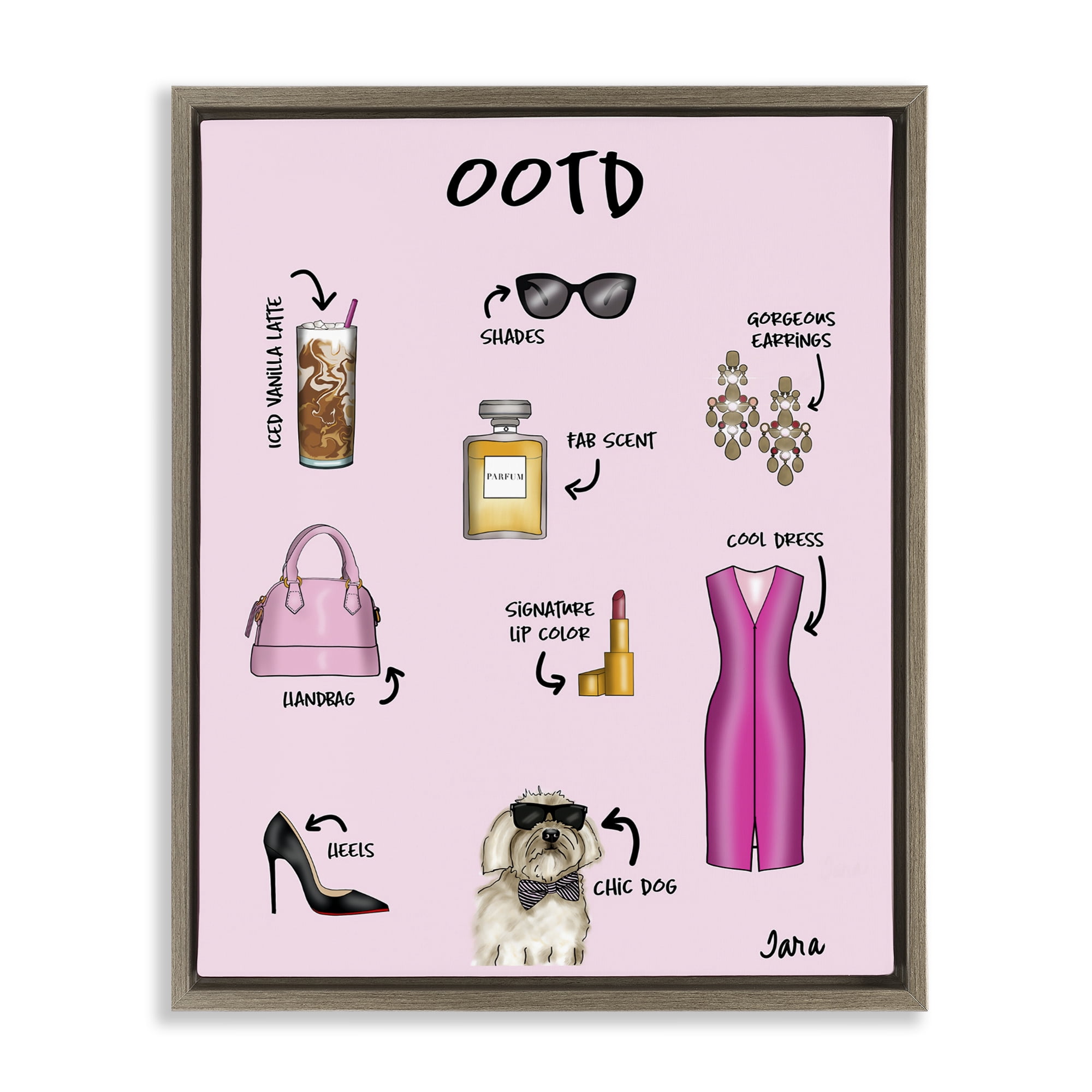 Stupell Industries Feminine Glam Outfit of the Day Brown Framed Floater Canvas Wall Art, design by Tara Boone