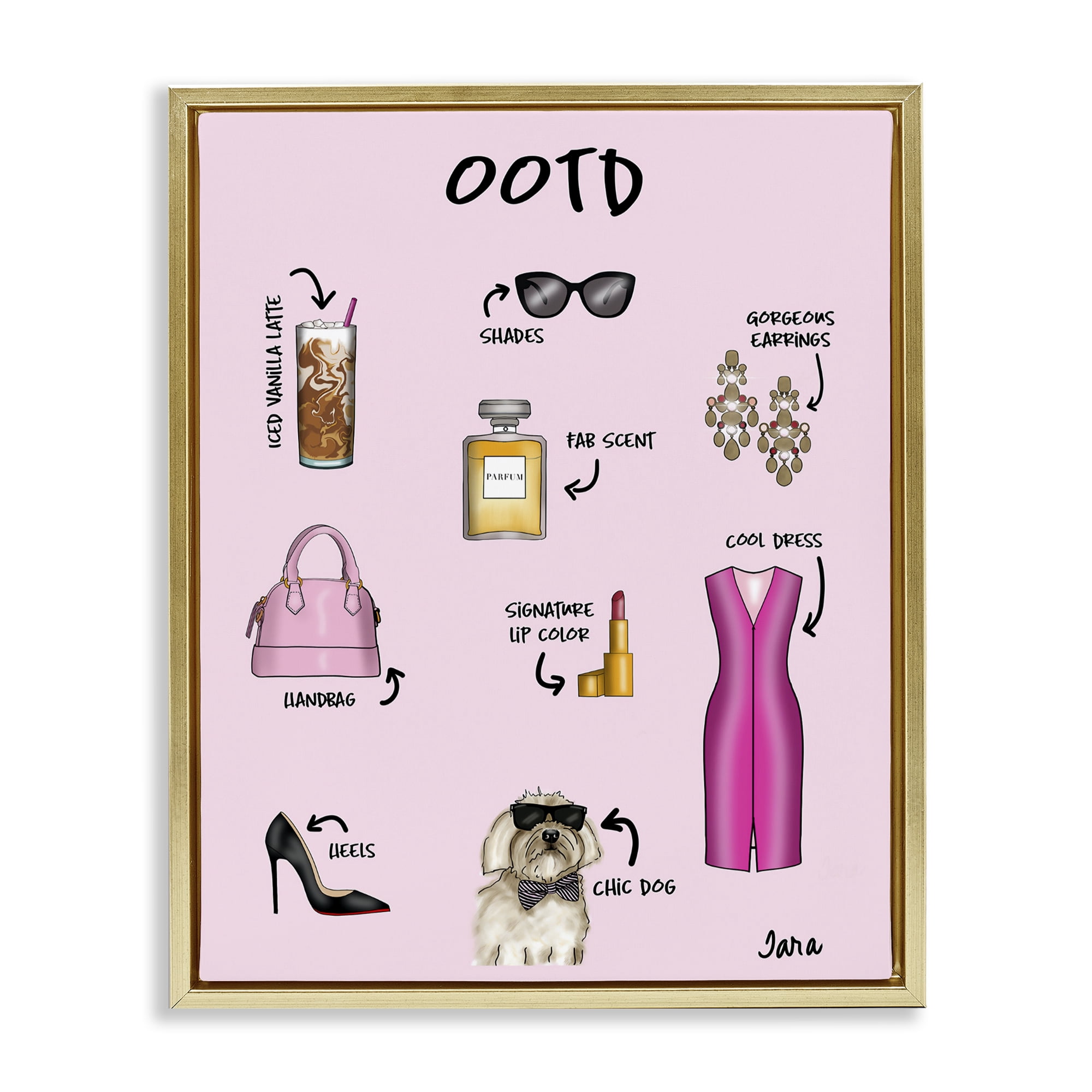 Stupell Industries Feminine Glam Outfit of the Day Gold Framed Floater Canvas Wall Art, design by Tara Boone