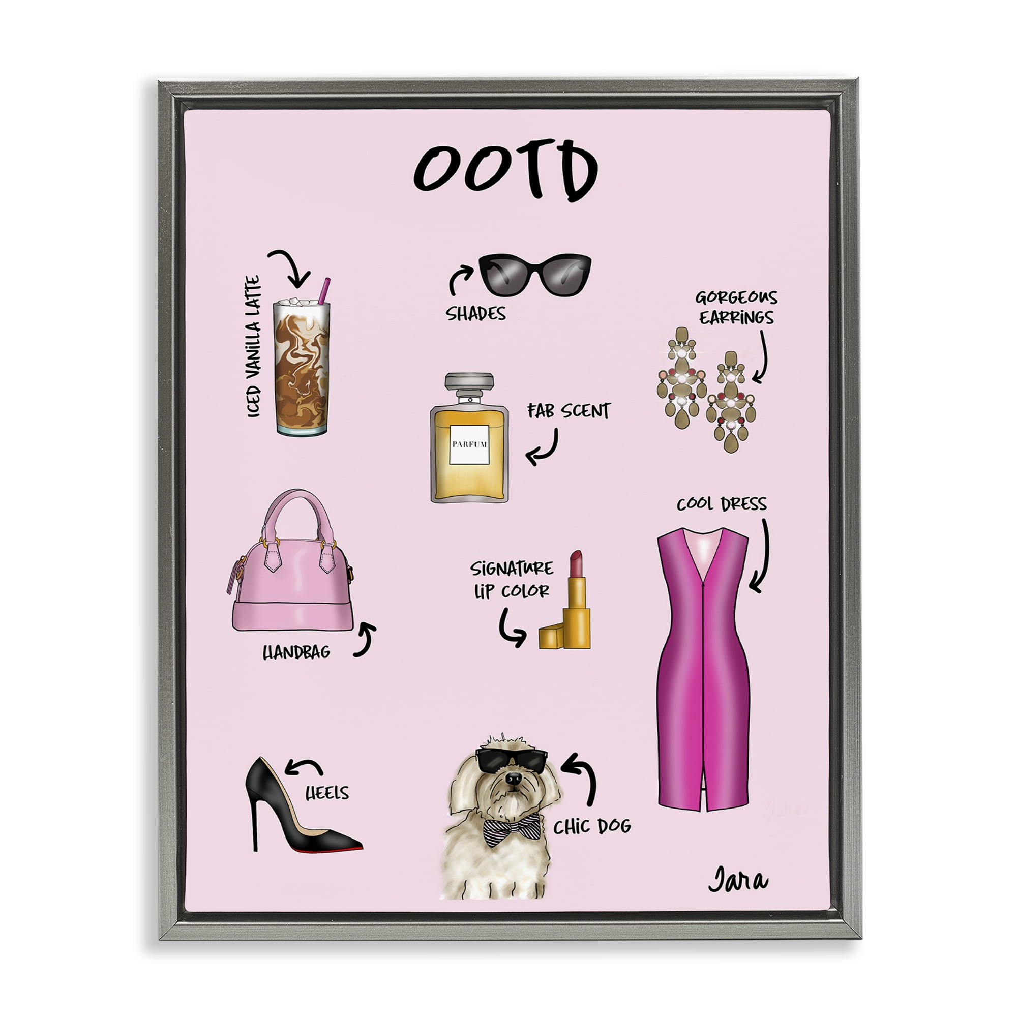Stupell Industries Feminine Glam Outfit of the Day Gray Framed Floater Canvas Wall Art, design by Tara Boone