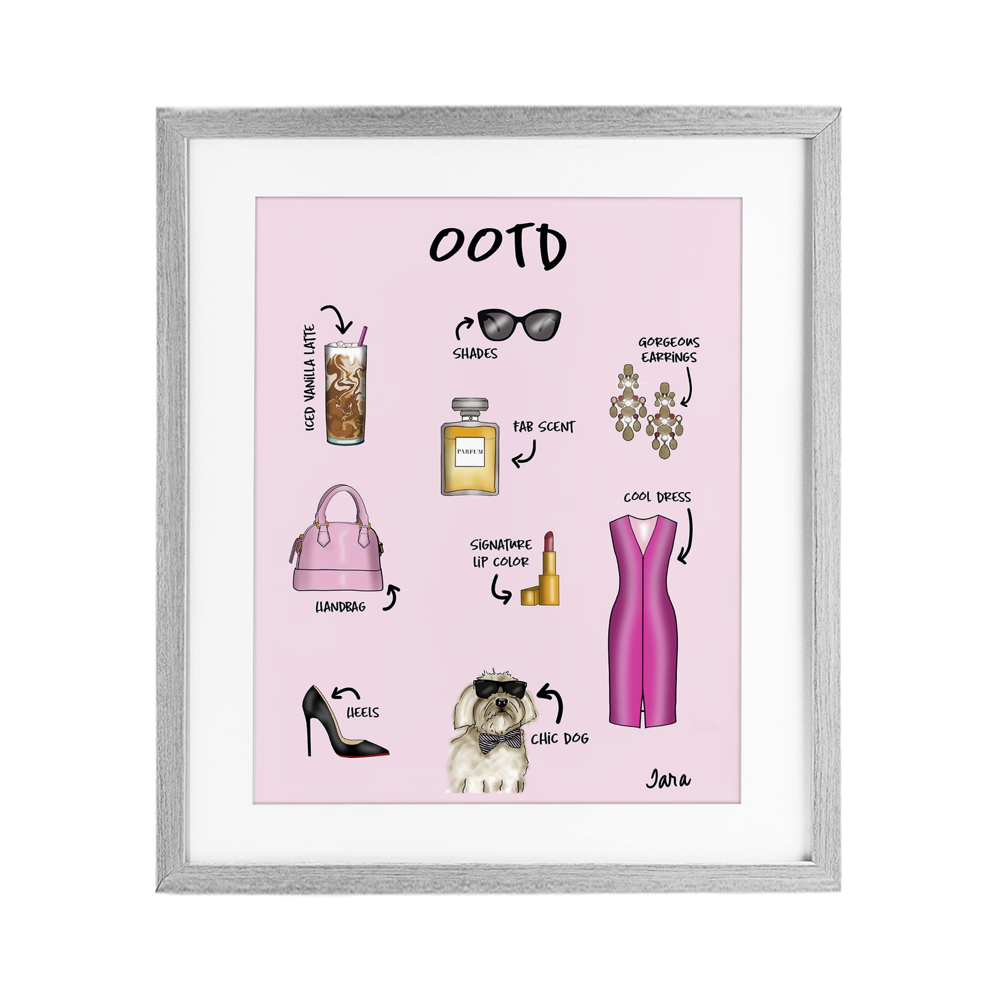 Stupell Industries Feminine Glam Outfit of the Day Gray Framed Print Under Glass, design by Tara Boone