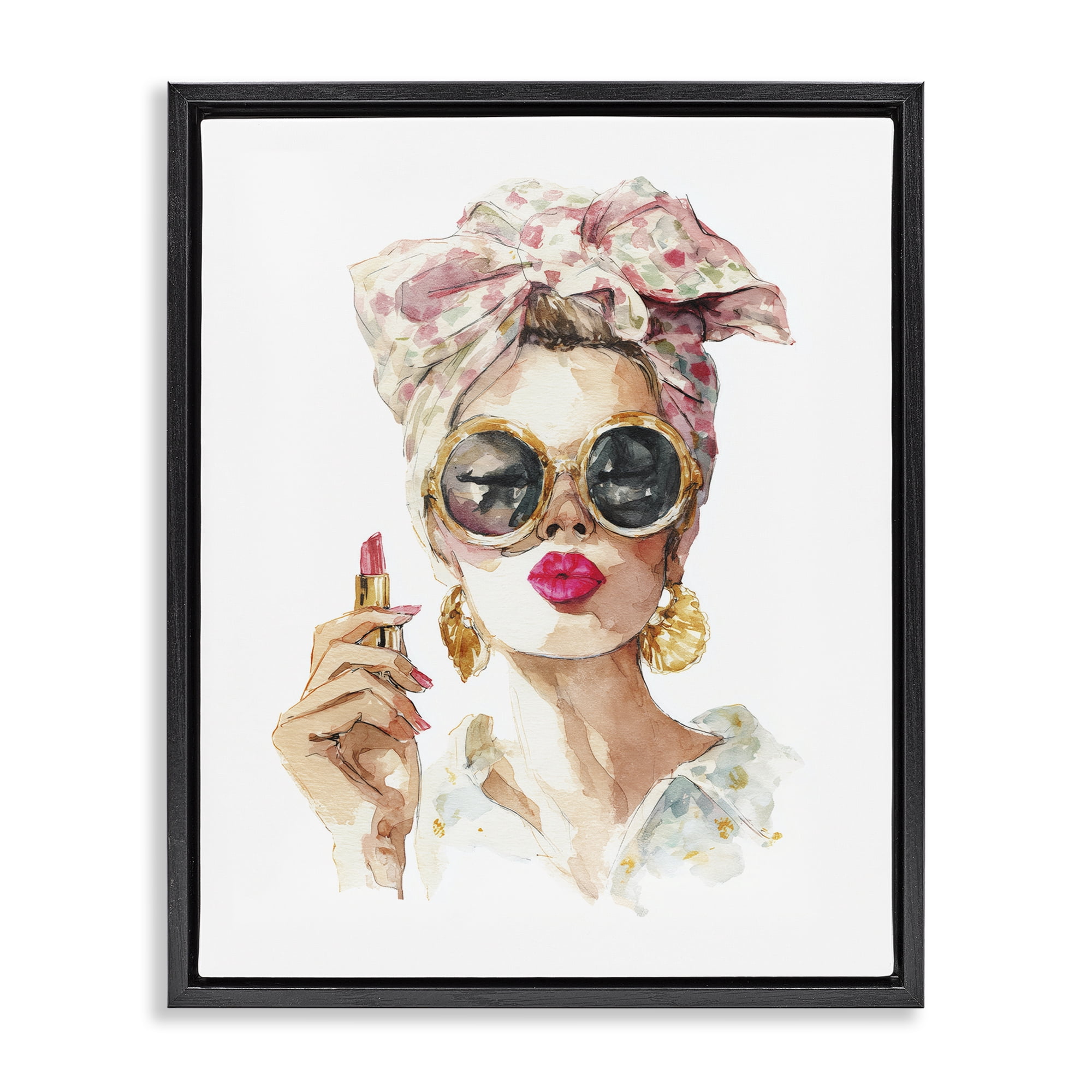 Stupell Industries Feminine Lipstick Spell Black Framed Floater Canvas Wall Art, design by Svetlana Aleynikova