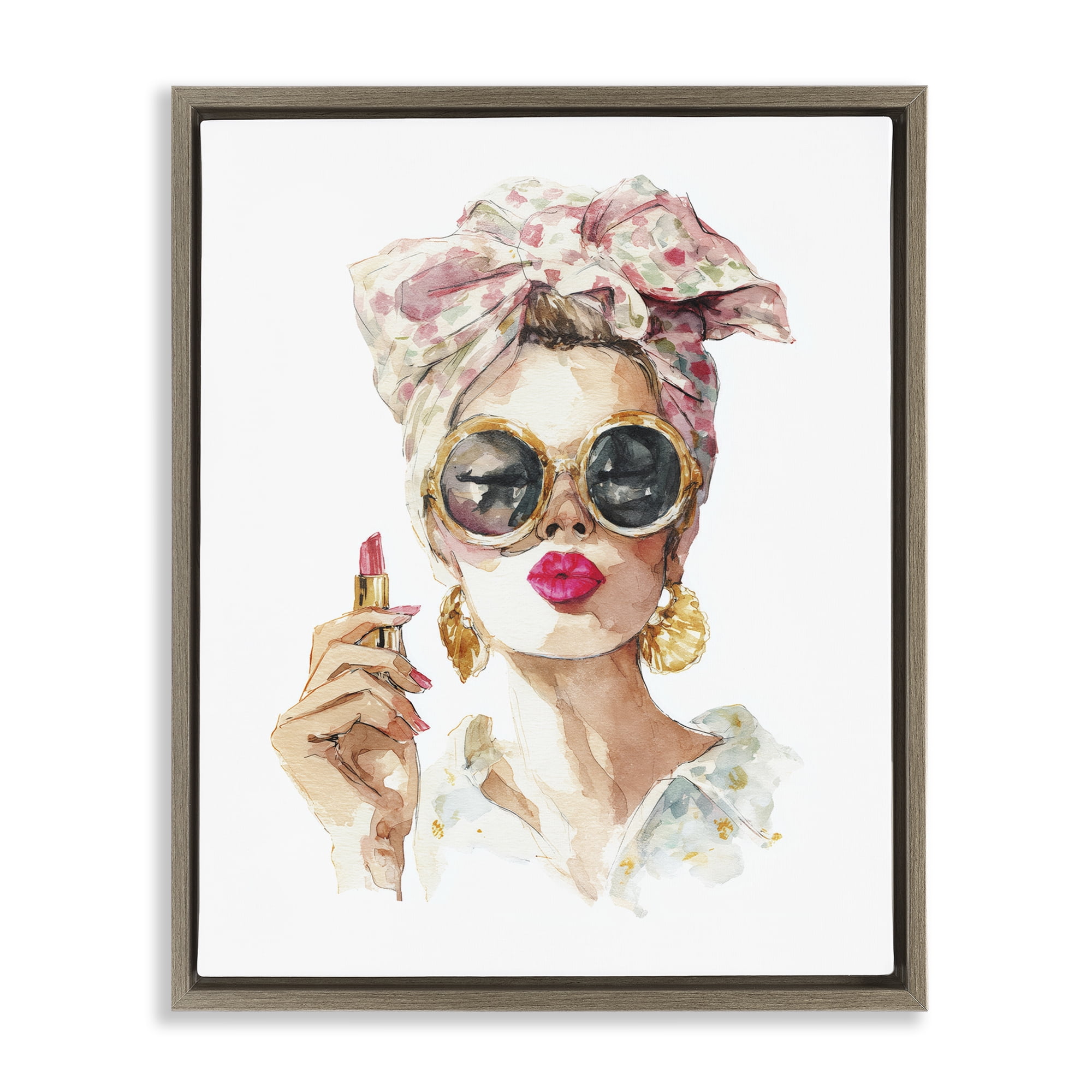 Stupell Industries Feminine Lipstick Spell Brown Framed Floater Canvas Wall Art, design by Svetlana Aleynikova