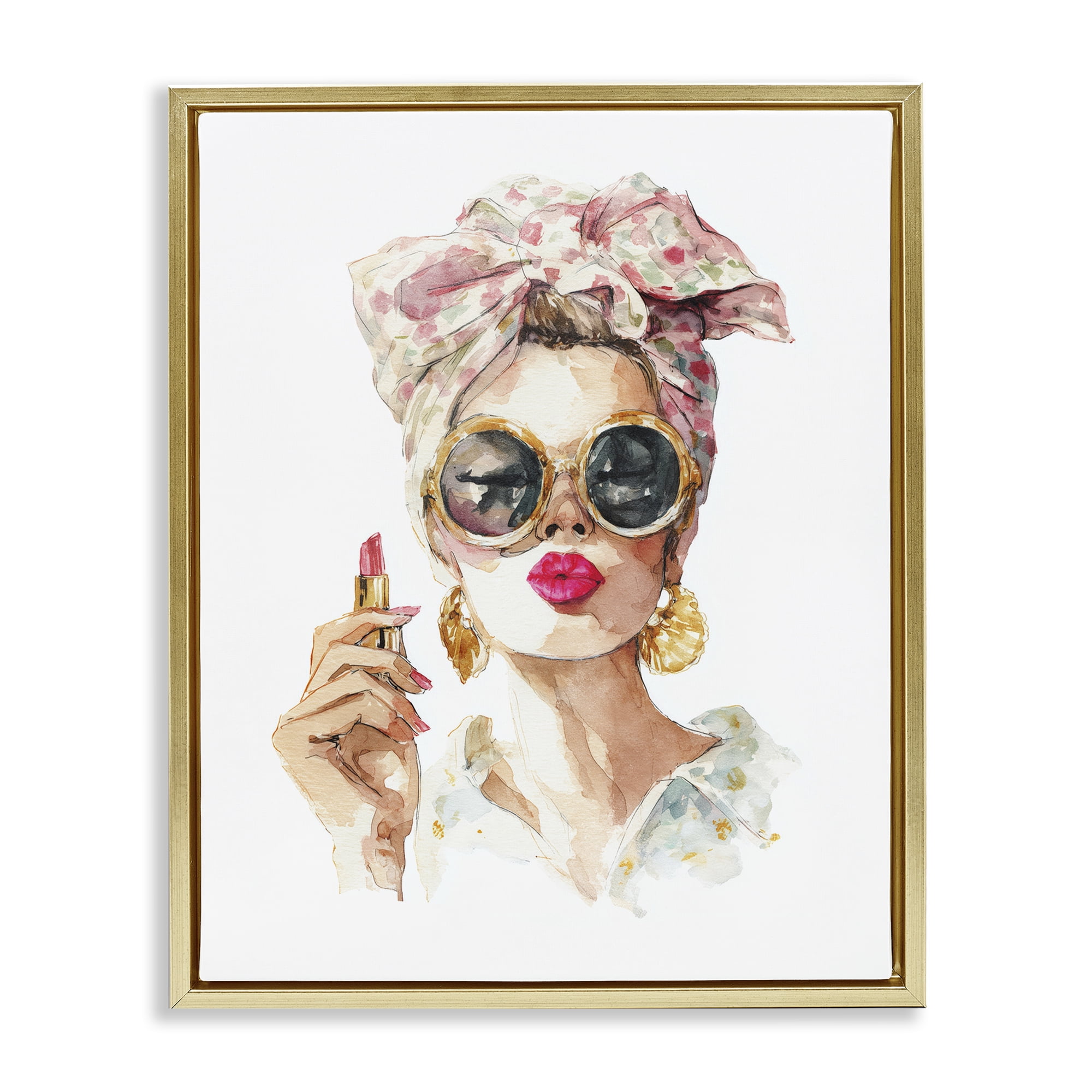 Stupell Industries Feminine Lipstick Spell Gold Framed Floater Canvas Wall Art, design by Svetlana Aleynikova