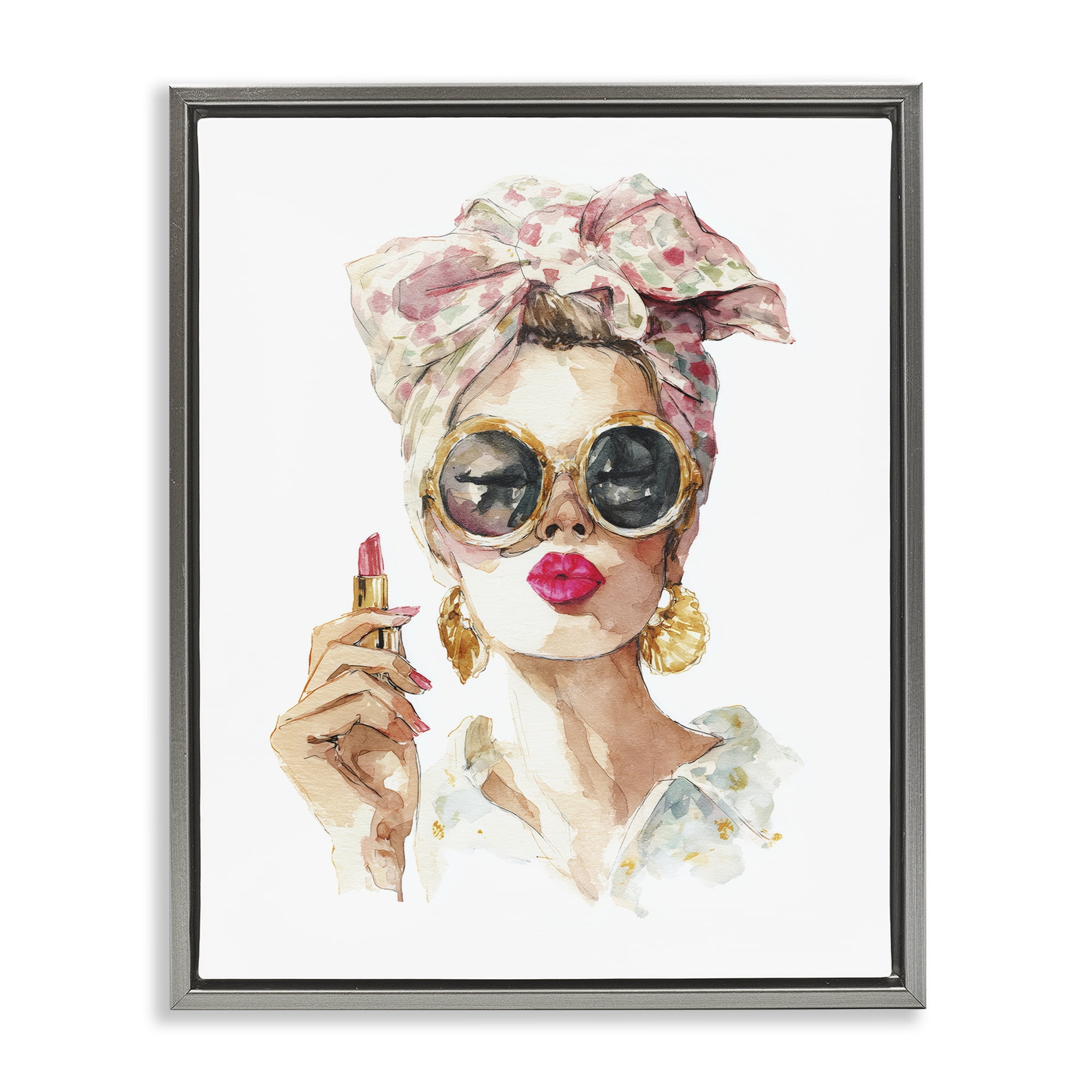 Stupell Industries Feminine Lipstick Spell Gray Framed Floater Canvas Wall Art, design by Svetlana Aleynikova