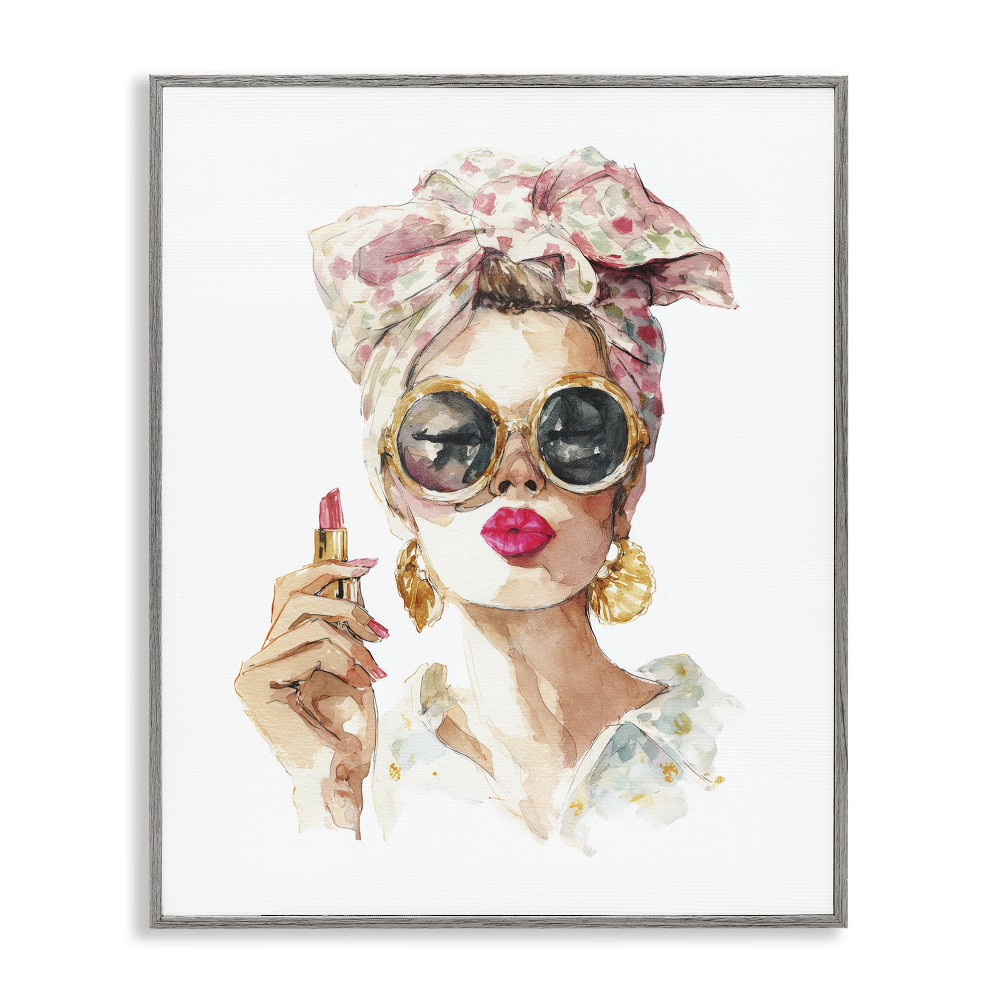 Stupell Industries Feminine Lipstick Spell Gray Framed Giclee Art, design by Svetlana Aleynikova