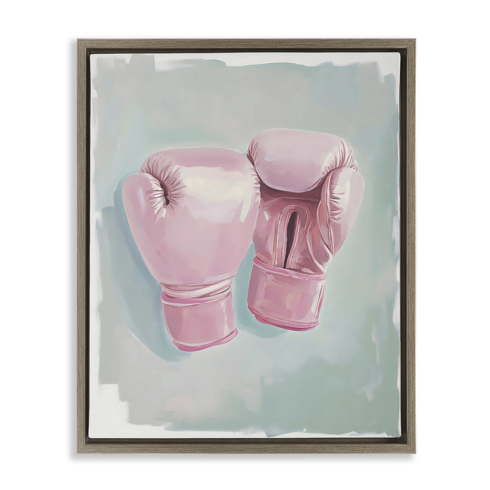 Stupell Industries Feminine Pink Boxing Gloves Brown Framed Floater Canvas Wall Art, design by The Prints Vibe