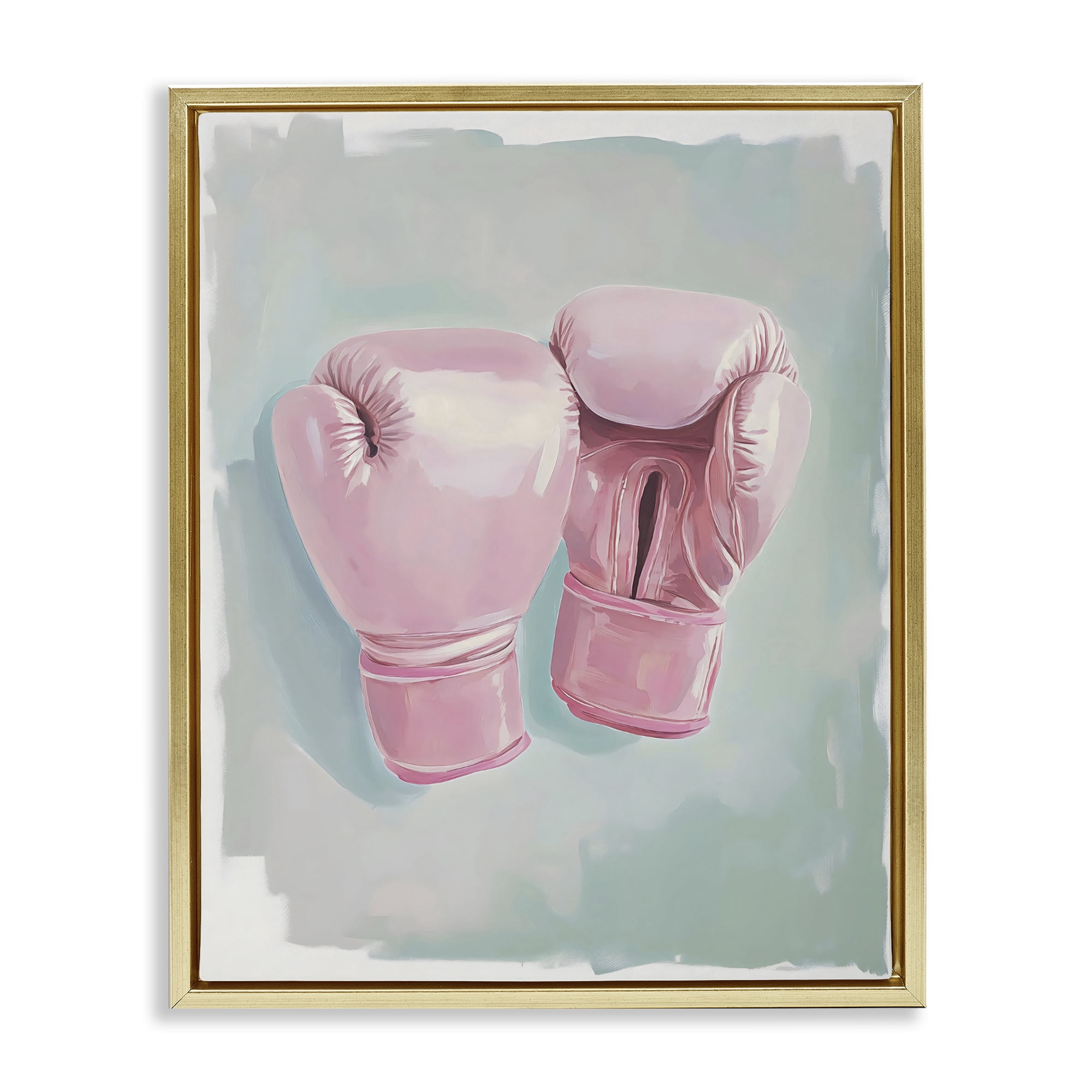 Stupell Industries Feminine Pink Boxing Gloves Gold Framed Floater Canvas Wall Art, design by The Prints Vibe