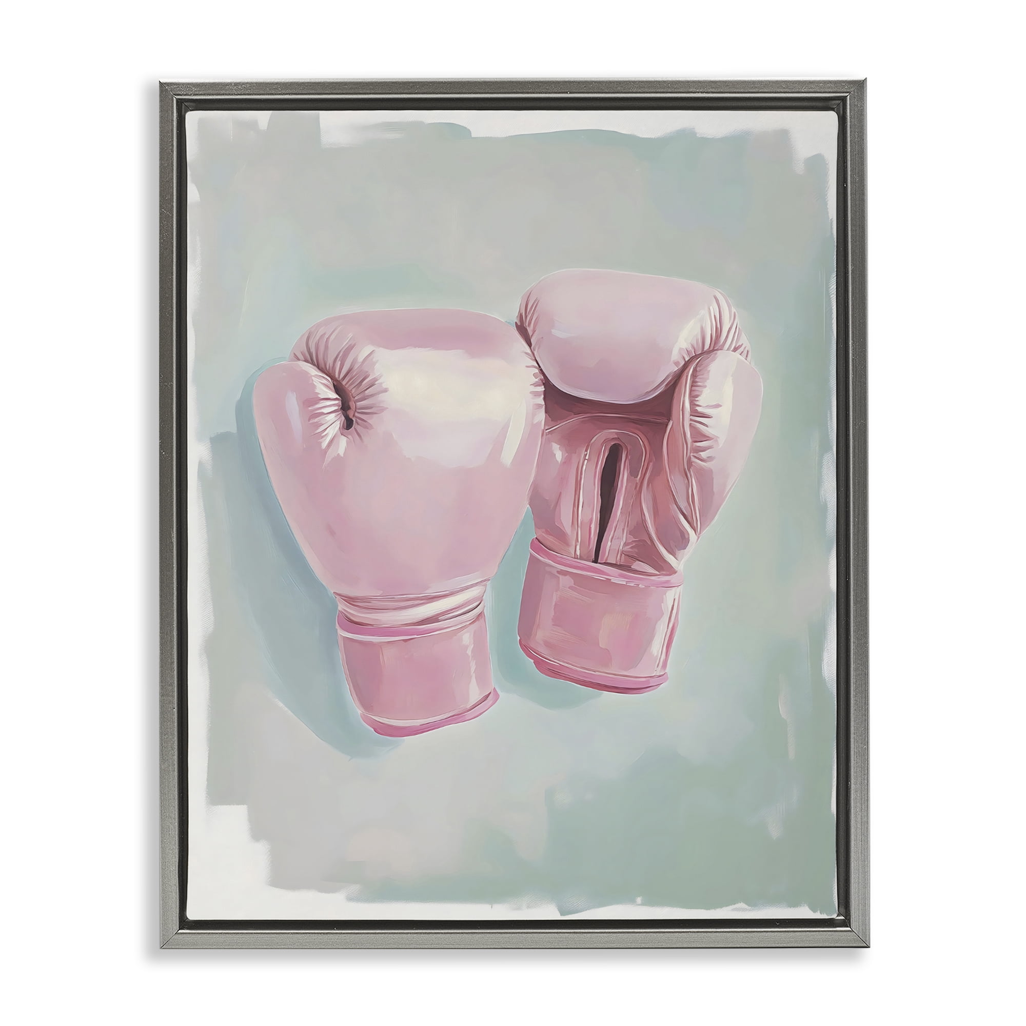 Stupell Industries Feminine Pink Boxing Gloves Gray Framed Floater Canvas Wall Art, design by The Prints Vibe