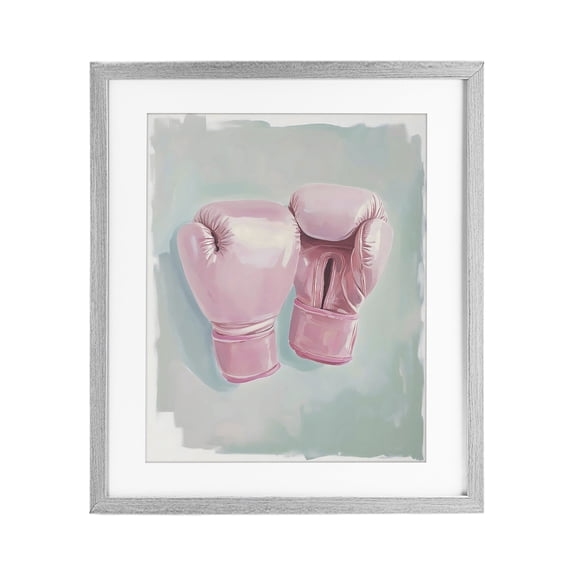Stupell Industries Contemporary Feminine Pink Boxing Gloves Gray Framed Print Under Glass, 13 x 16, by The Prints Vibe