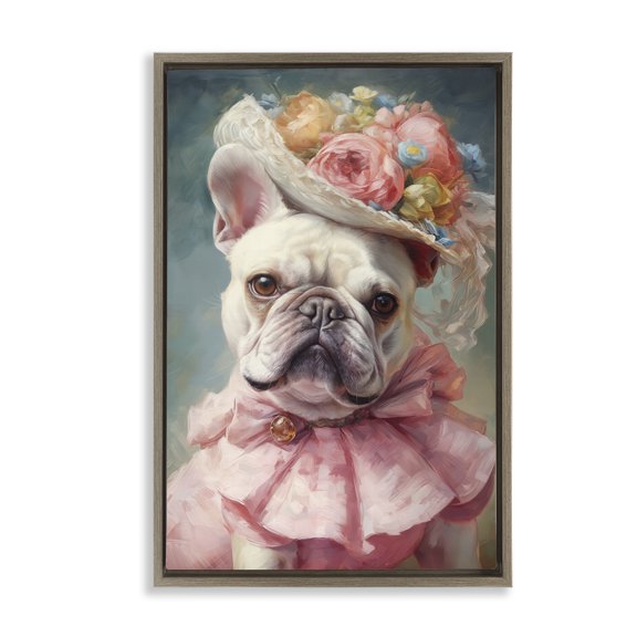 Stupell Industries Feminine Regal Frenchie Brown Framed Floater Canvas Wall Art design by Wumples, 31 x 21