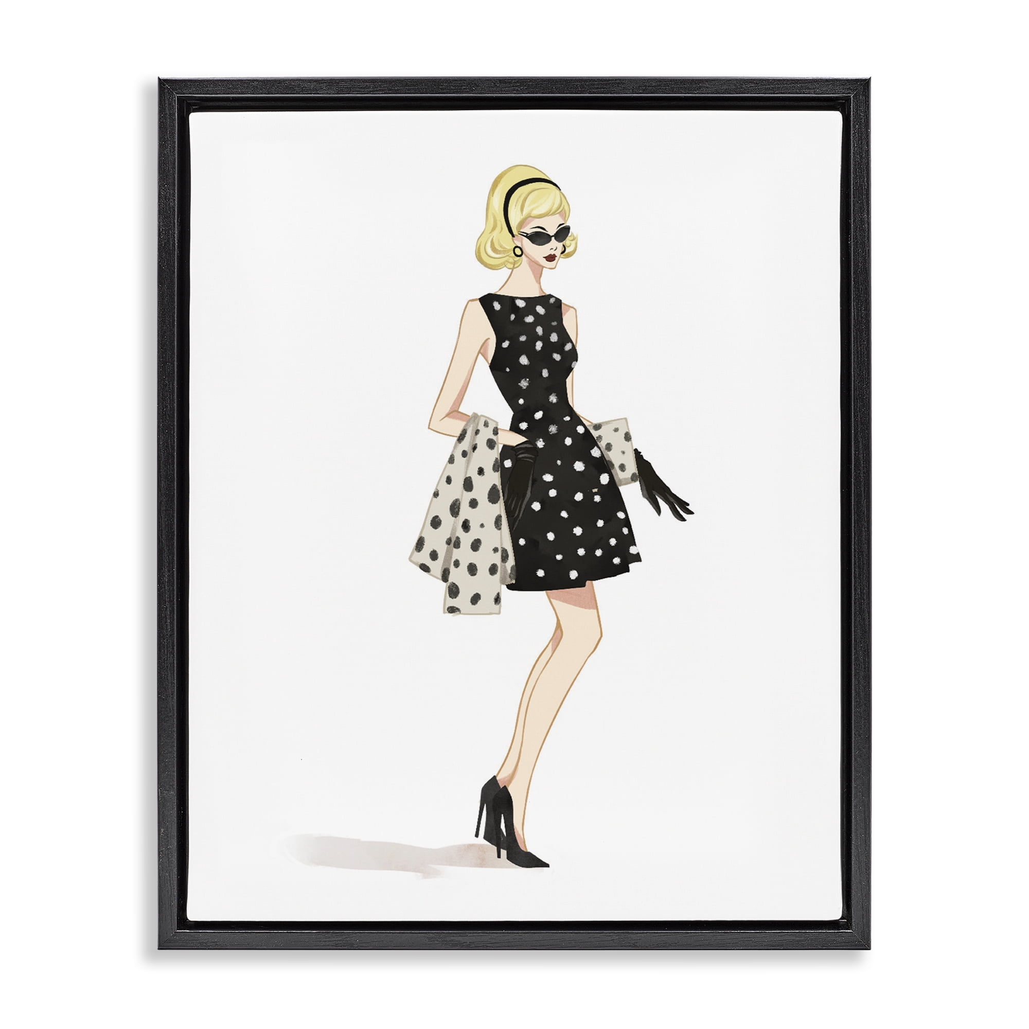 Stupell Industries Feminine Retro Fashion Black Framed Floater Canvas Wall Art, design by Ziwei Li