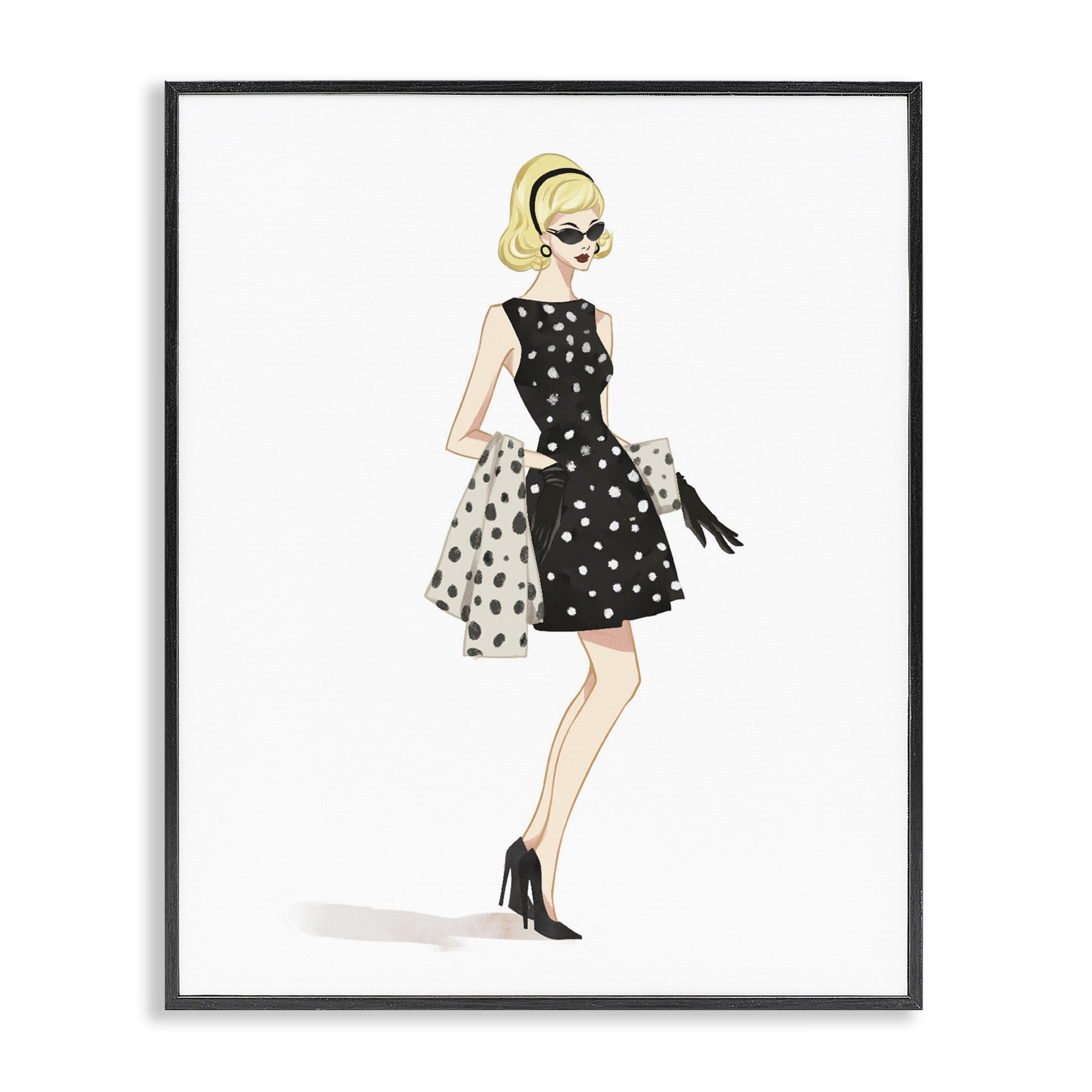 Stupell Industries Feminine Retro Fashion Black Framed Giclee Art, design by Ziwei Li