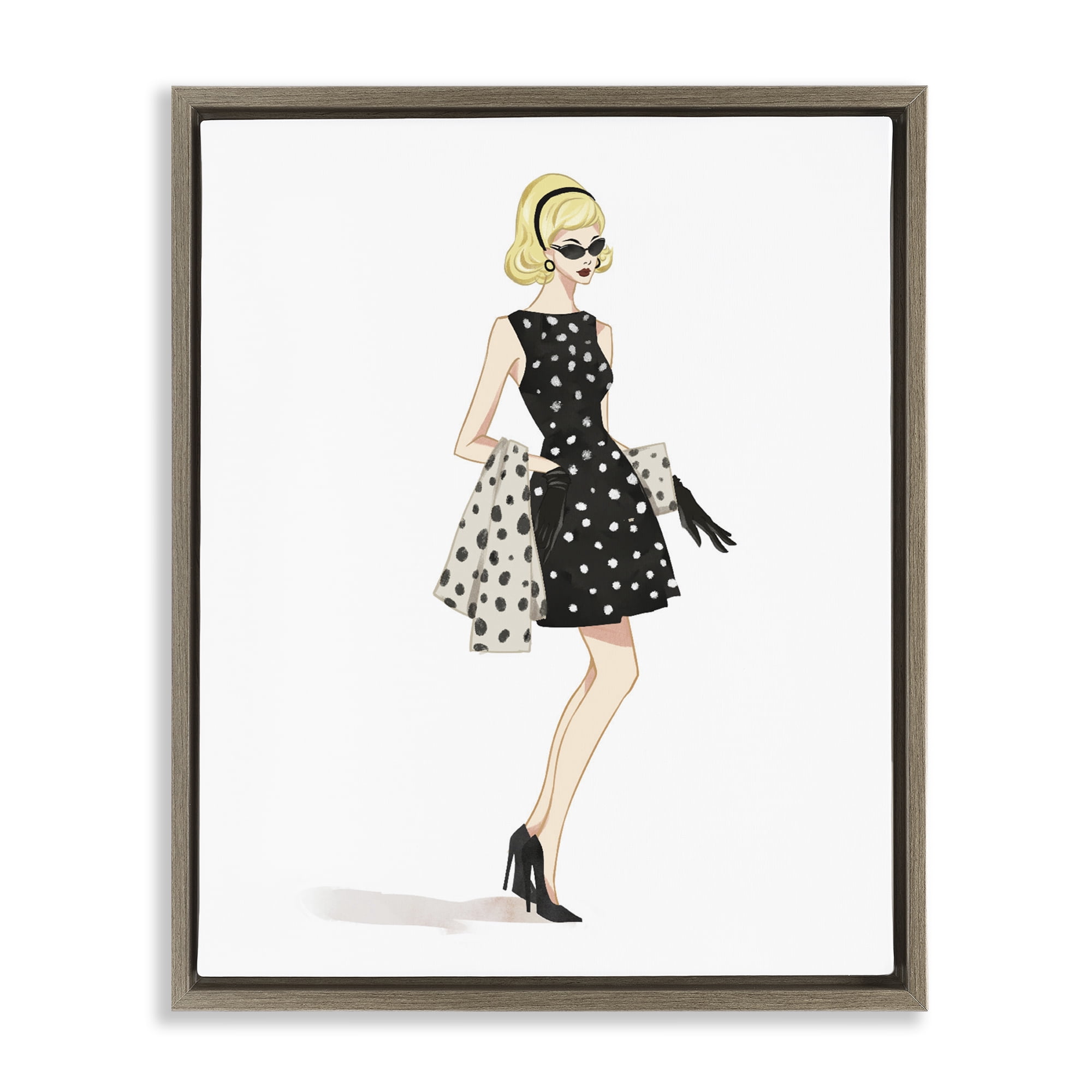 Stupell Industries Feminine Retro Fashion Brown Framed Floater Canvas Wall Art, design by Ziwei Li