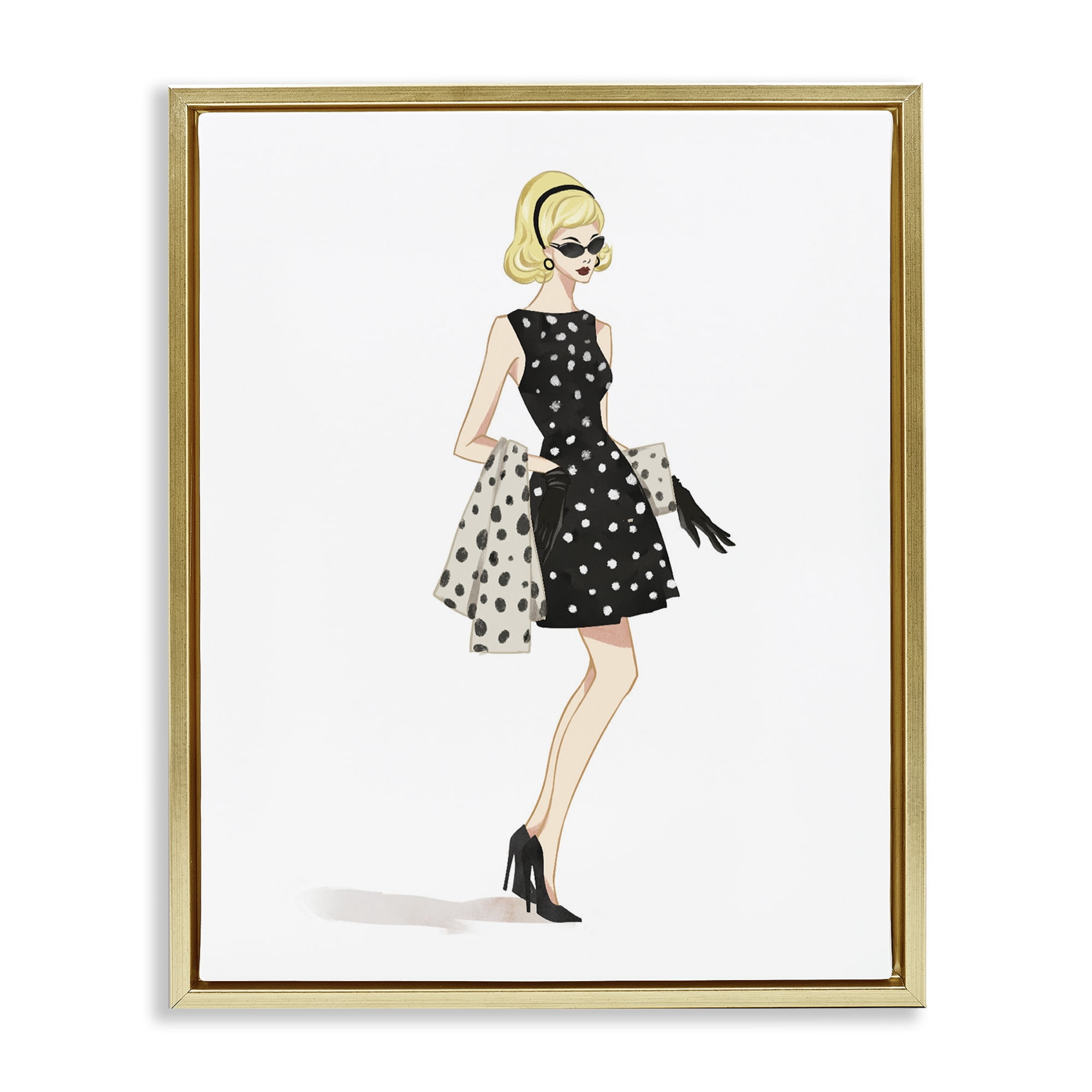 Stupell Industries Feminine Retro Fashion Gold Framed Floater Canvas Wall Art, design by Ziwei Li