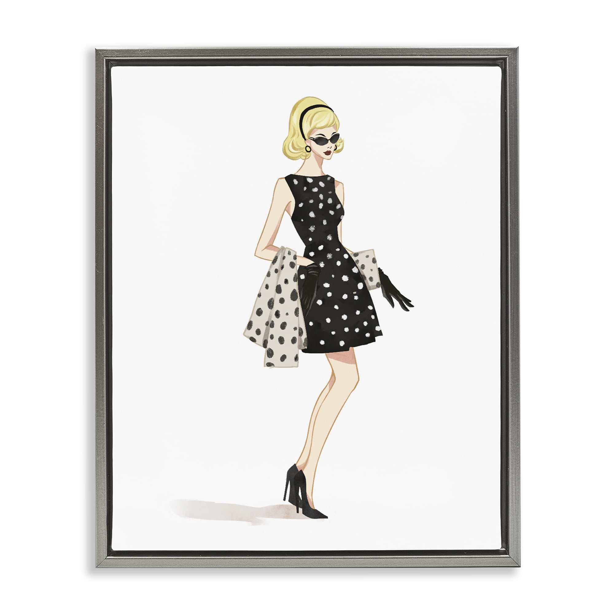 Stupell Industries Feminine Retro Fashion Gray Framed Floater Canvas Wall Art, design by Ziwei Li