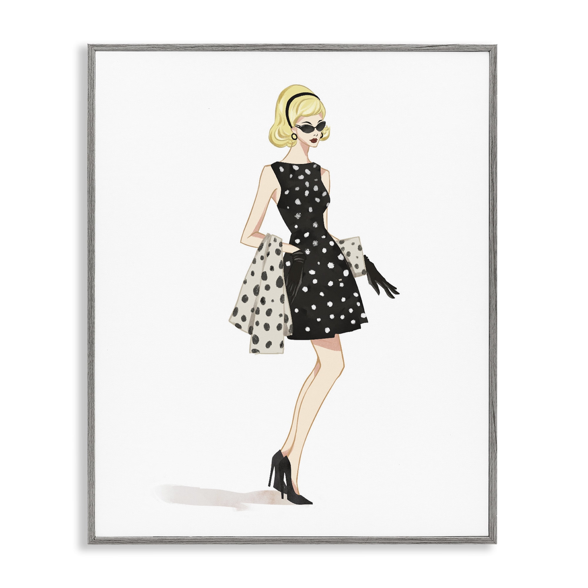 Stupell Industries Feminine Retro Fashion Gray Framed Giclee Art, design by Ziwei Li