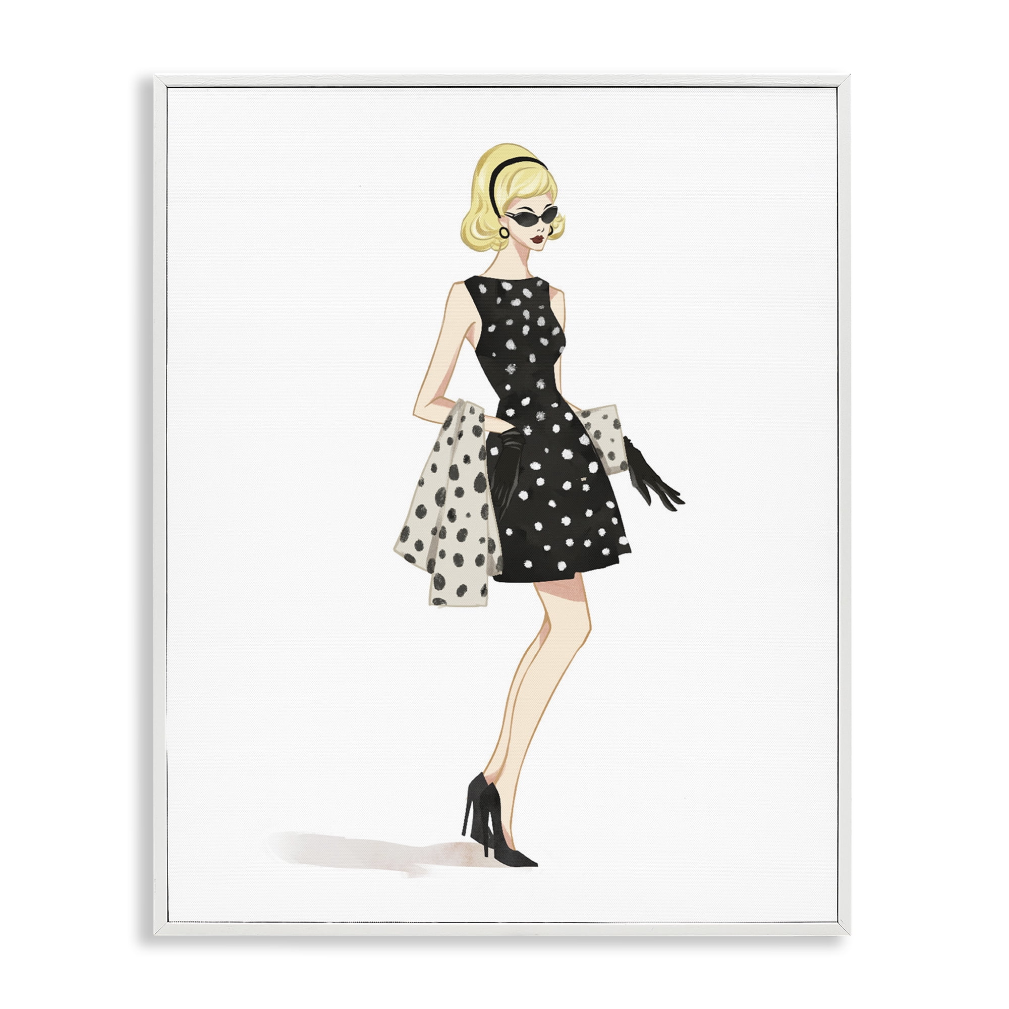 Stupell Industries Feminine Retro Fashion White Framed Giclee Art, design by Ziwei Li