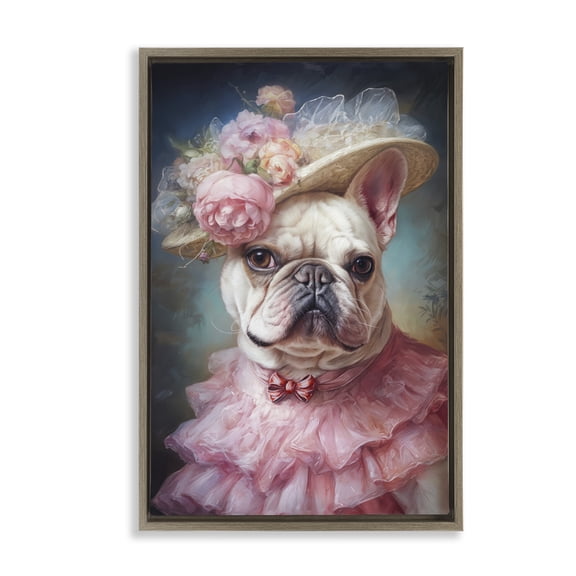 Stupell Industries Art Deco Feminine Victorian Frenchie Brown Floating Frame Canvas Art, 21 x 31, by Wumples