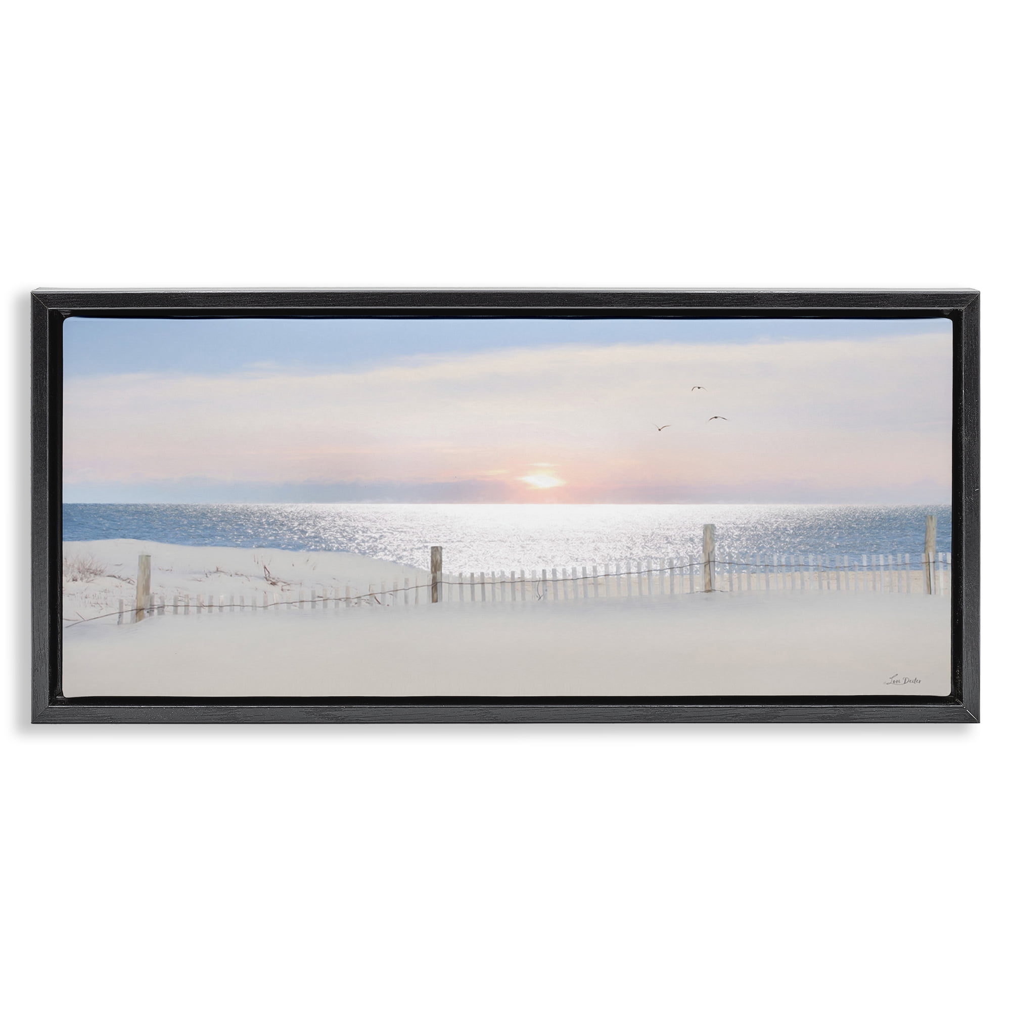 Stupell Industries Fence Along Shore Landscape Photography Black Floater Framed Canvas Art Print Wall Art, 25 x 11