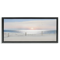 Stupell Industries Fence Along Shore Landscape Photography Black Floater Framed Canvas Art Print Wall Art, 25 x 11