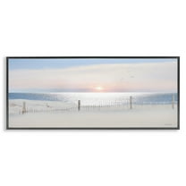 Stupell Industries Fence Along Shore Landscape Photography Black Framed Art Print Wall Art, 24 x 10