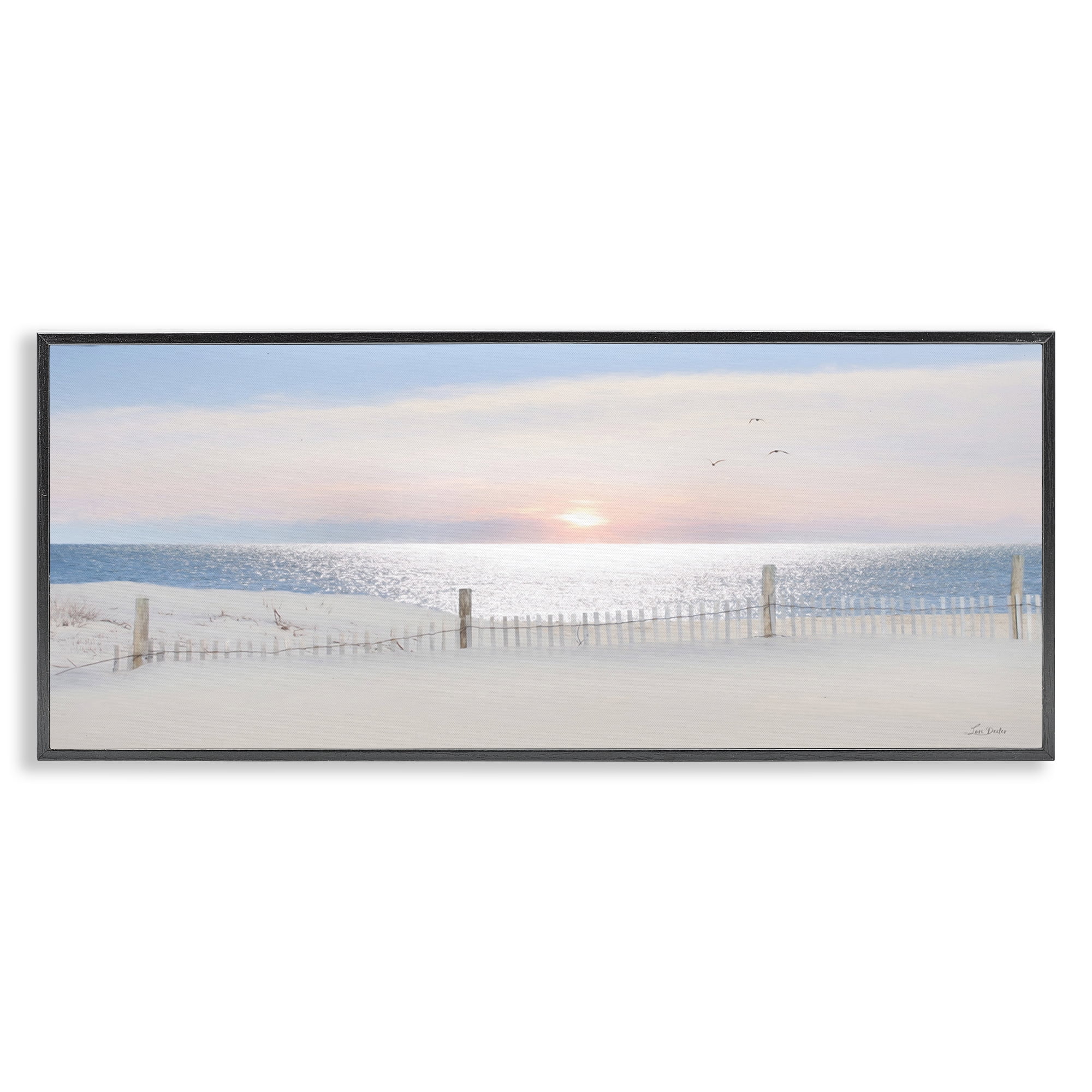 Stupell Industries Fence Along Shore Landscape Photography Black Framed Art Print Wall Art, 30 x 13
