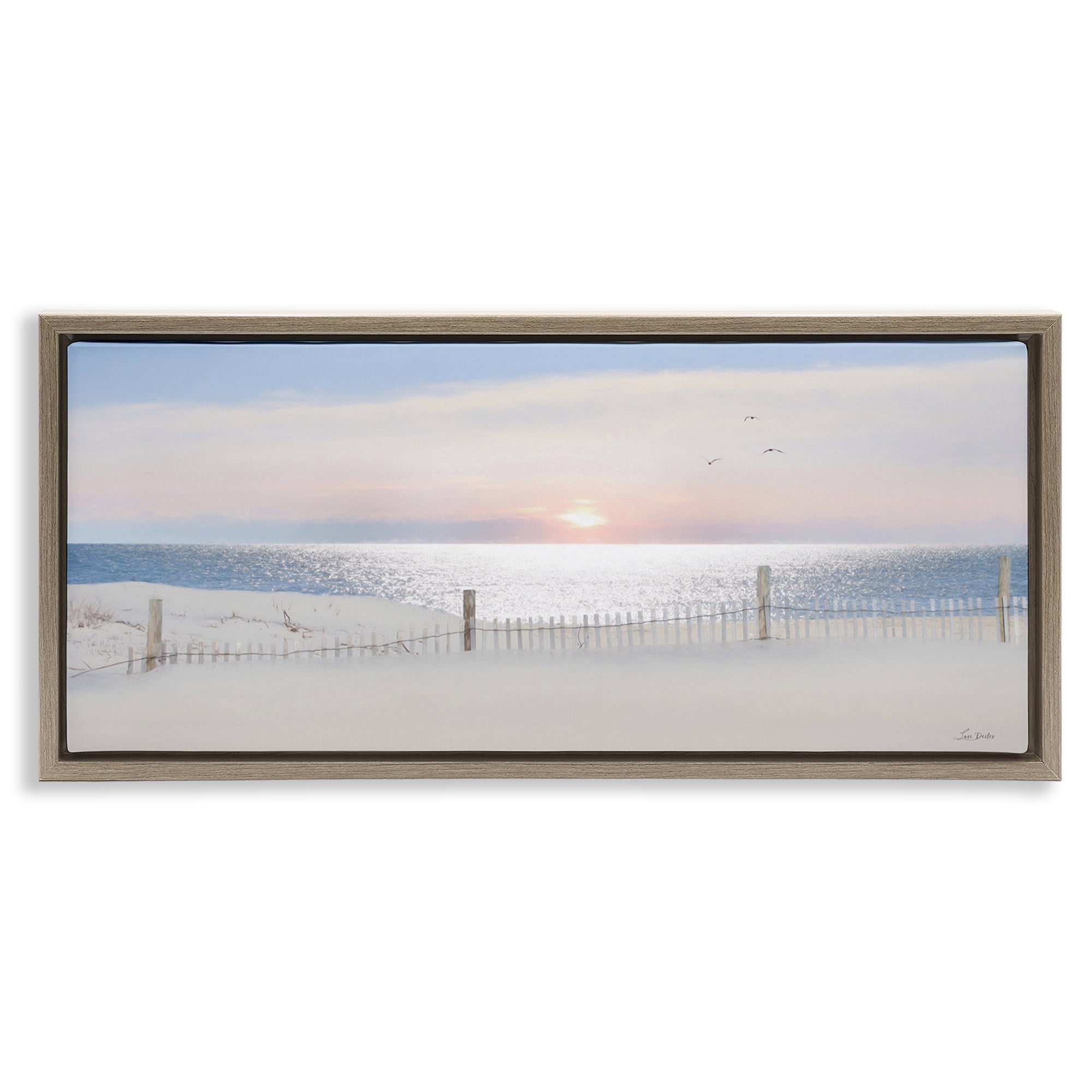 Stupell Industries Fence Along Shore Landscape Photography Brown Floater Framed Canvas Art Print Wall Art, 25 x 11