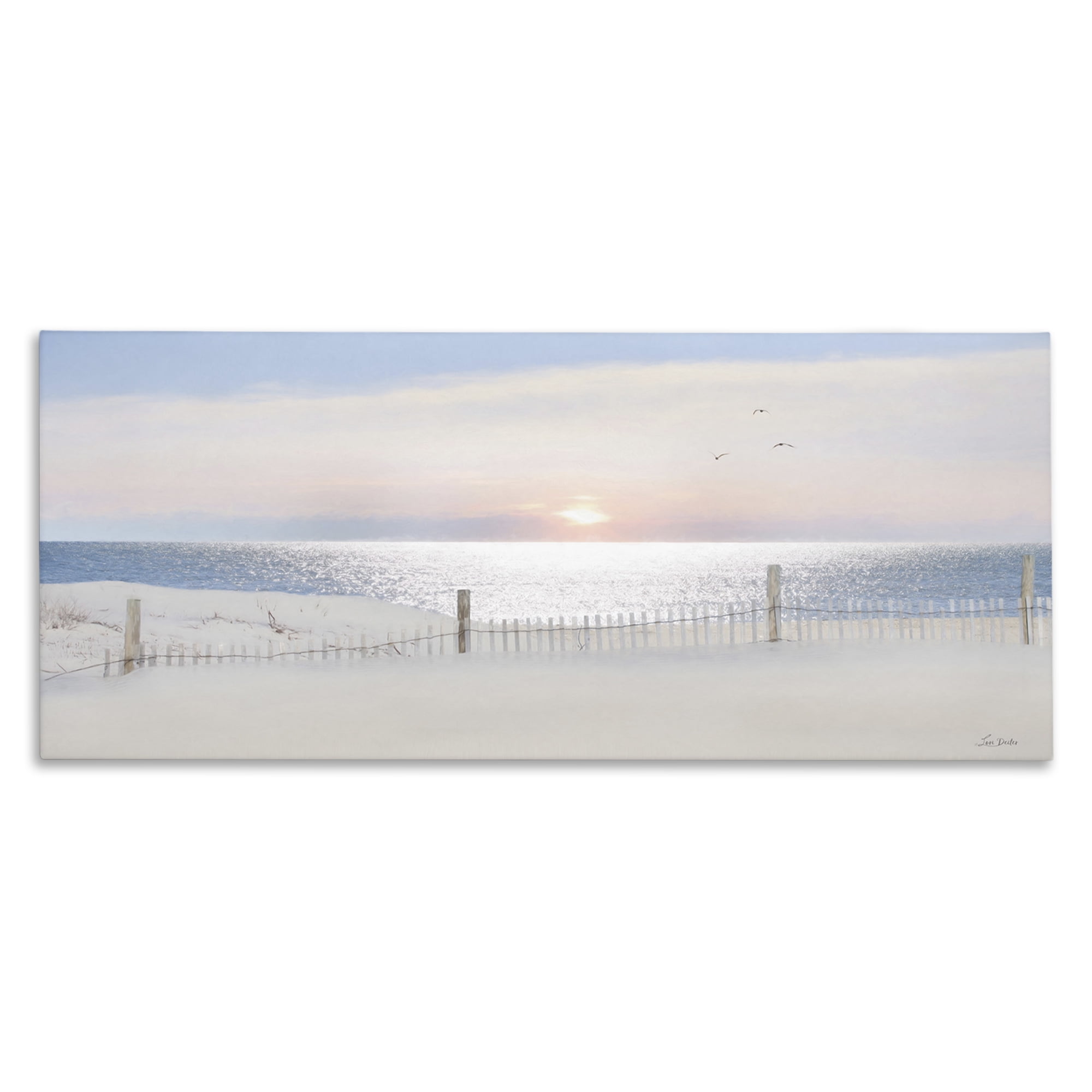 Stupell Industries Fence Along Shore Landscape Photography Gallery Wrapped Canvas Art Print Wall Art, 48 x 20