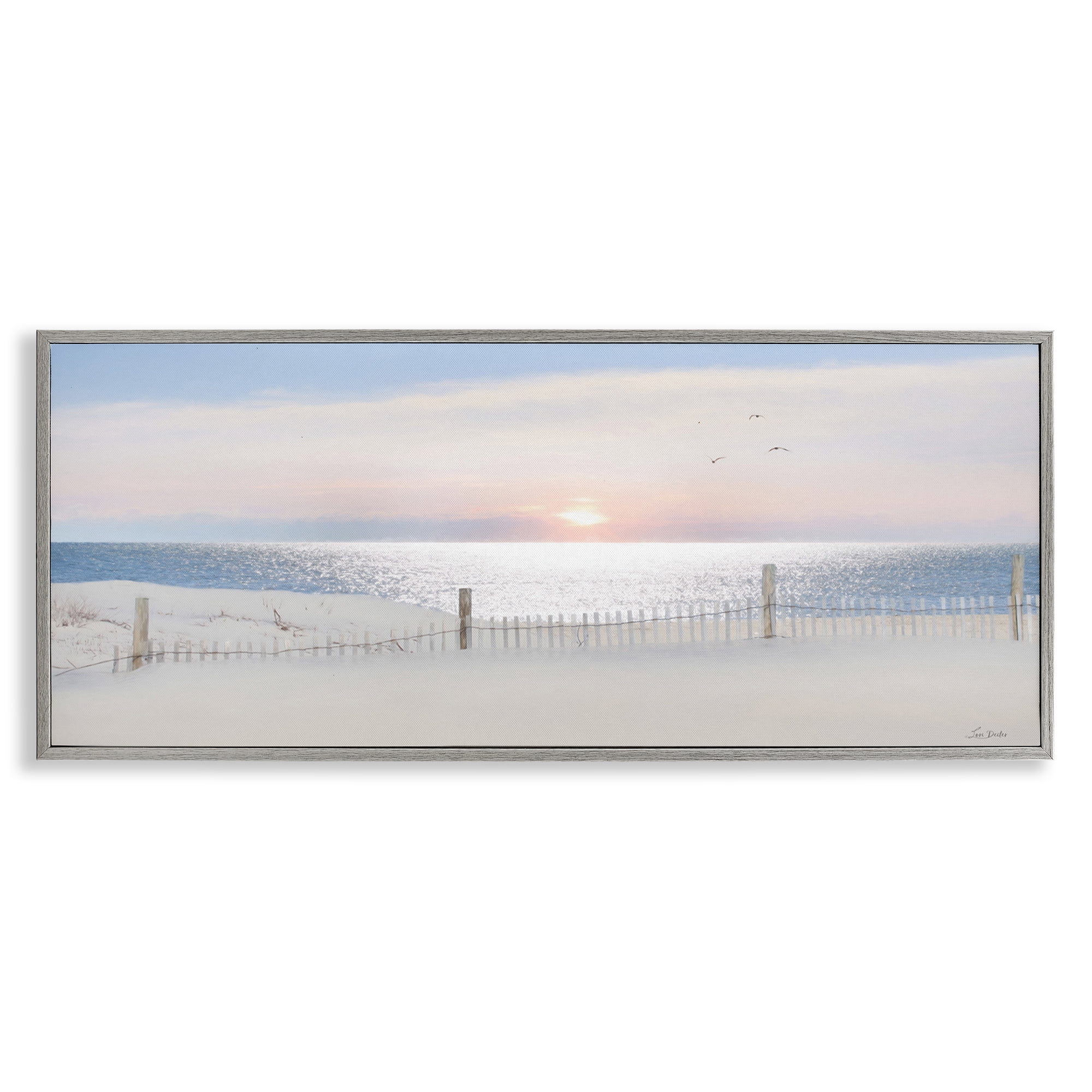 Stupell Industries Fence Along Shore Landscape Photography Gray Framed Art Print Wall Art, 30 x 13