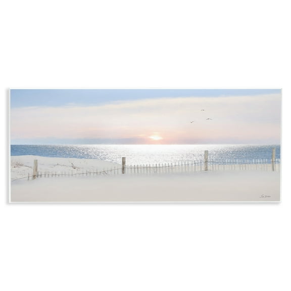 Stupell Industries Fence Along Shore Landscape Photography Unframed Art Print Wall Art, 17 x 7