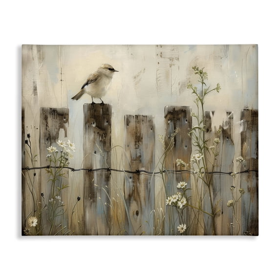 Fence Perched Country Bird Canvas Art, 20 x 16, Design By Artist Arlington Prints