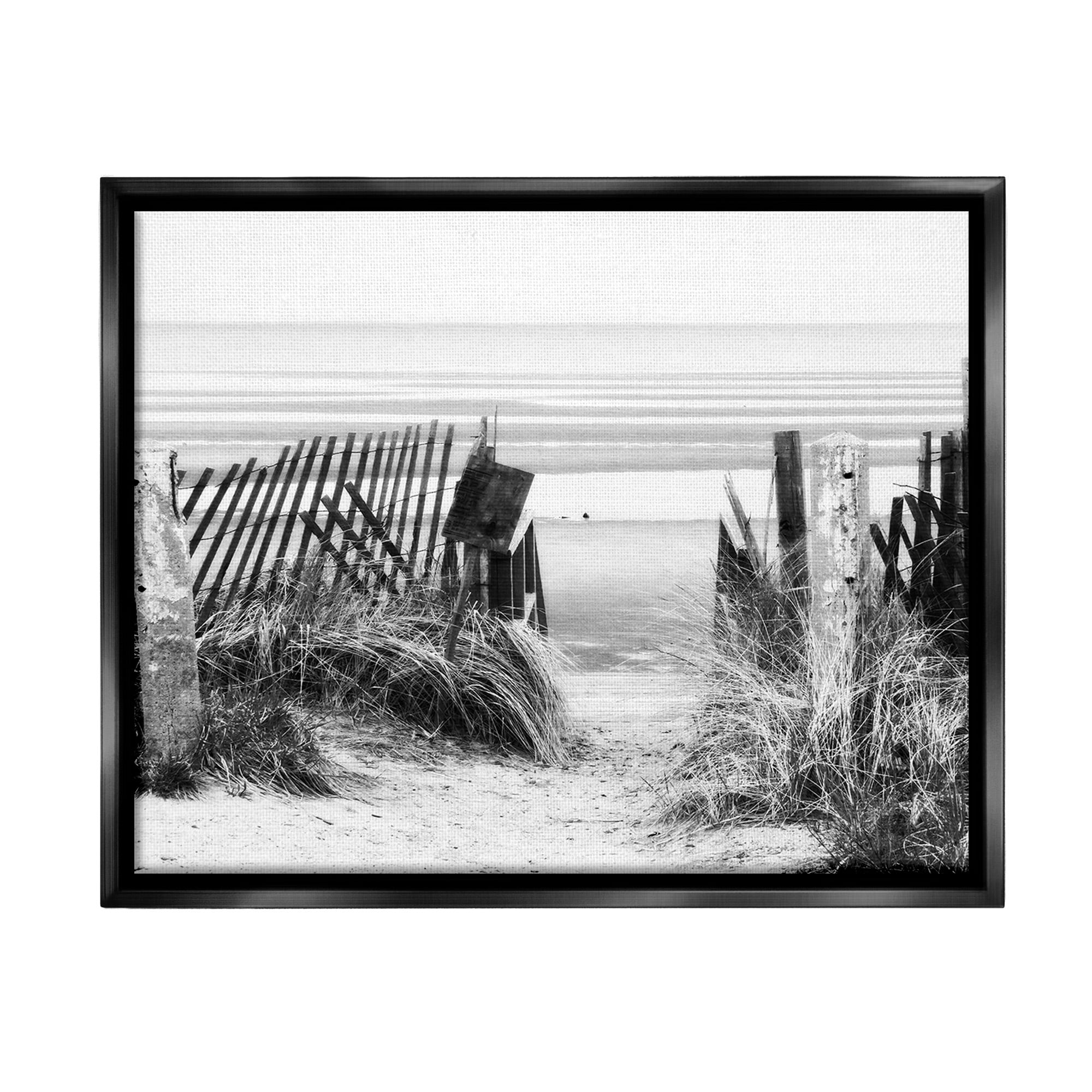Stupell Industries Fenced Beach Path Landscape Photography Black Floater Framed Canvas Art Print Wall Art, 31 x 25