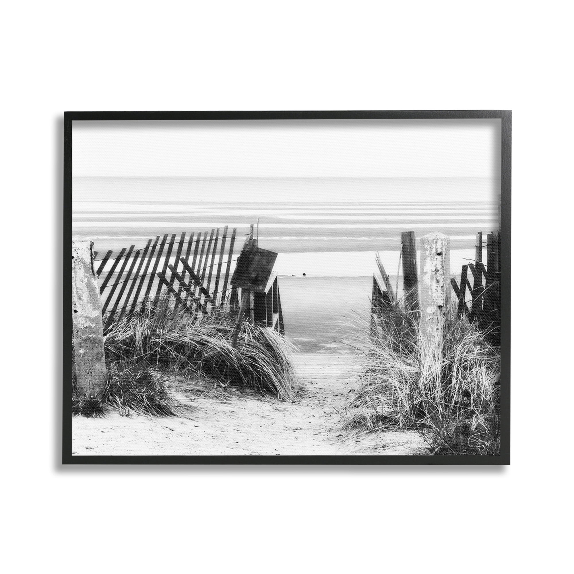 Stupell Industries Fenced Beach Path Landscape Photography Black Framed Art Print Wall Art, 20 x 16