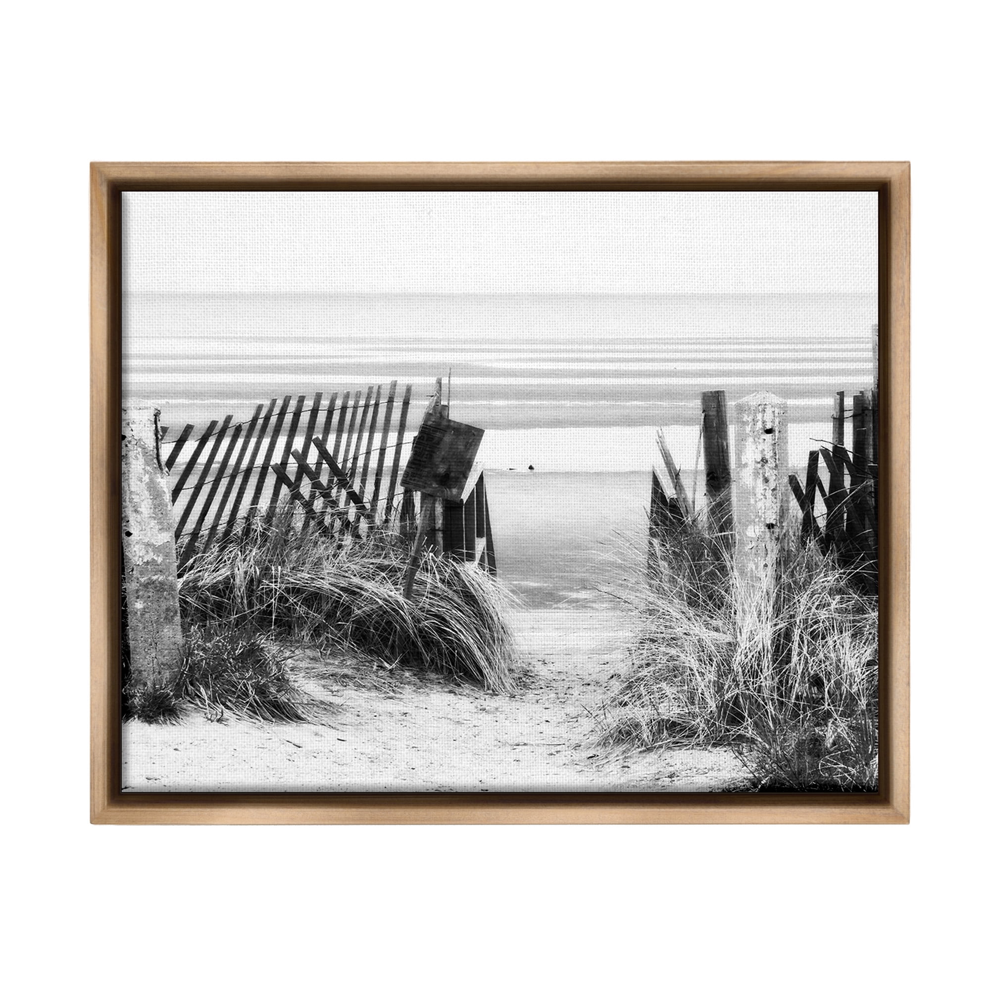Stupell Industries Fenced Beach Path Landscape Photography Brown Floater Framed Canvas Art Print Wall Art, 21 x 17