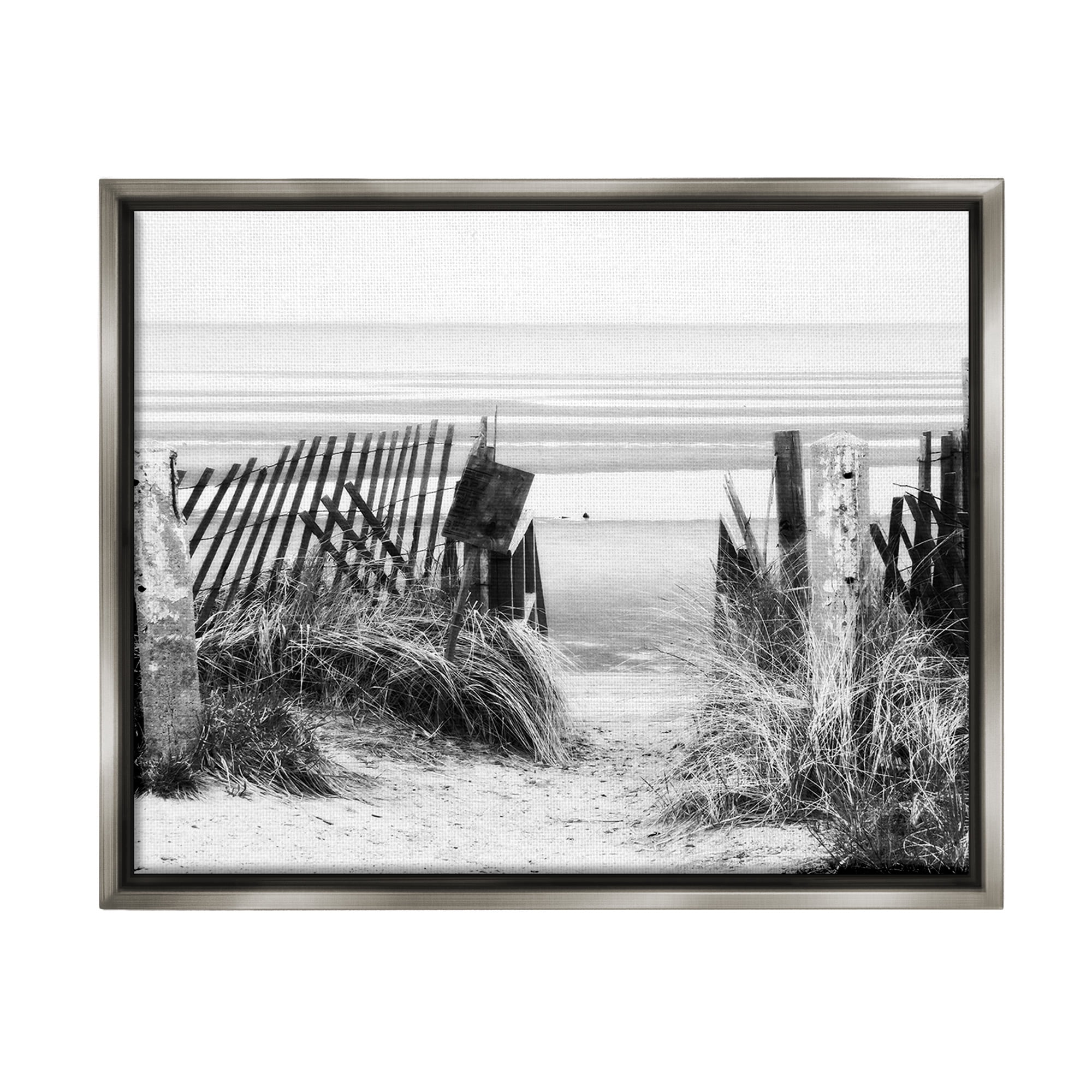 Stupell Industries Fenced Beach Path Landscape Photography Gray Floater Framed Canvas Art Print Wall Art, 31 x 25