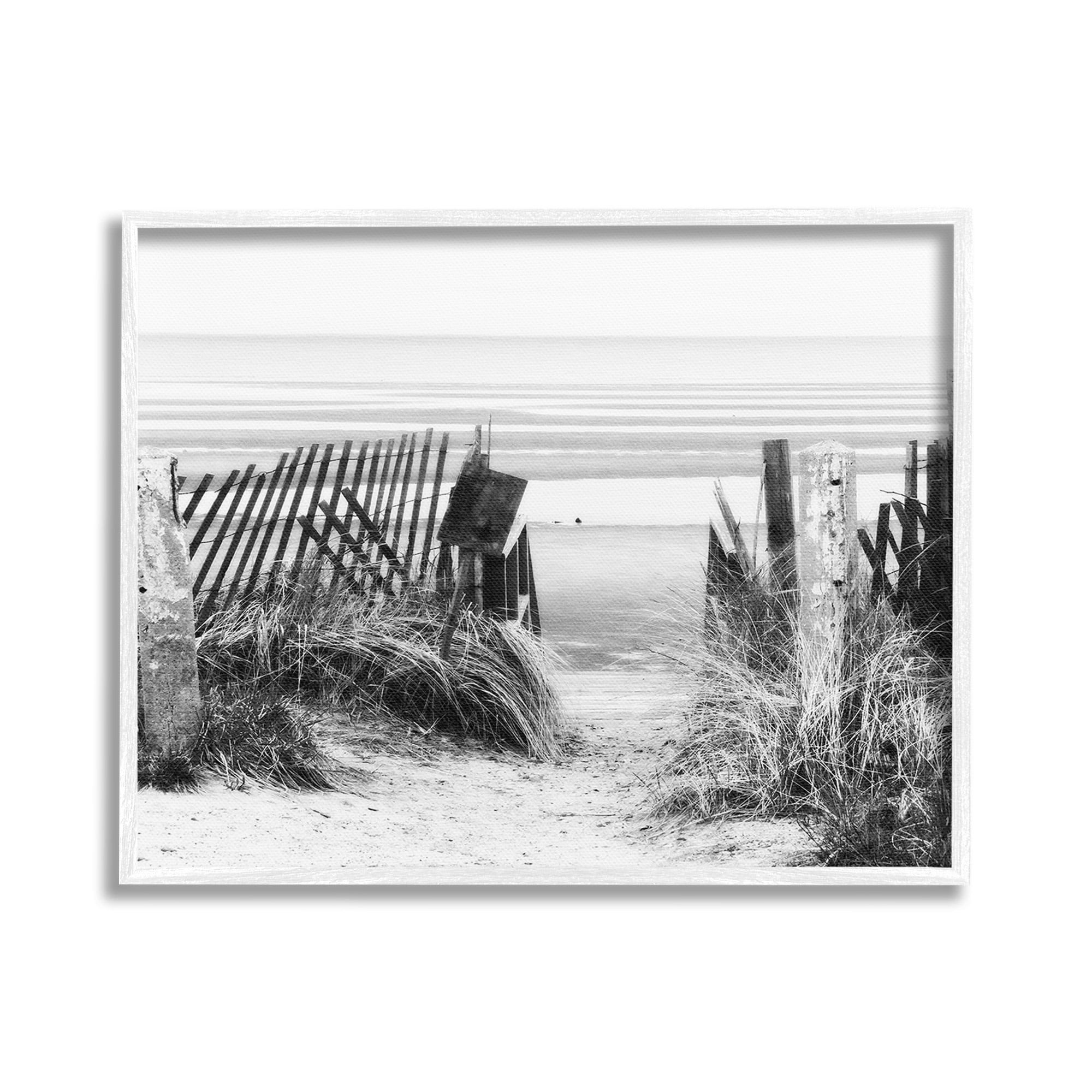 Stupell Industries Fenced Beach Path Landscape Photography White Framed Art Print Wall Art, 20 x 16