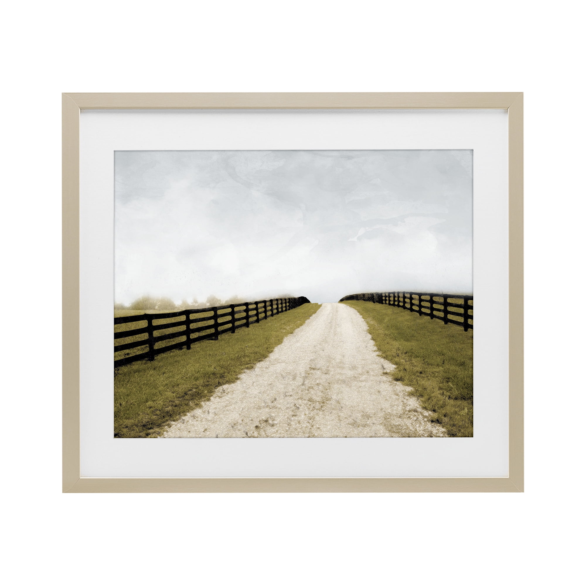 Stupell Industries Fenced Countryside Lane Birch Framed Print Under Glass, design by Ynon Mabat